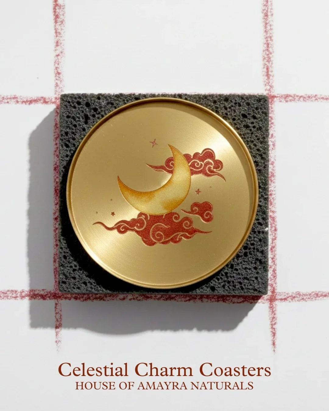 Chandra (The Moon) Brass Coaster | Handcrafted Moon Motif Trinket Dish (Set of 2)