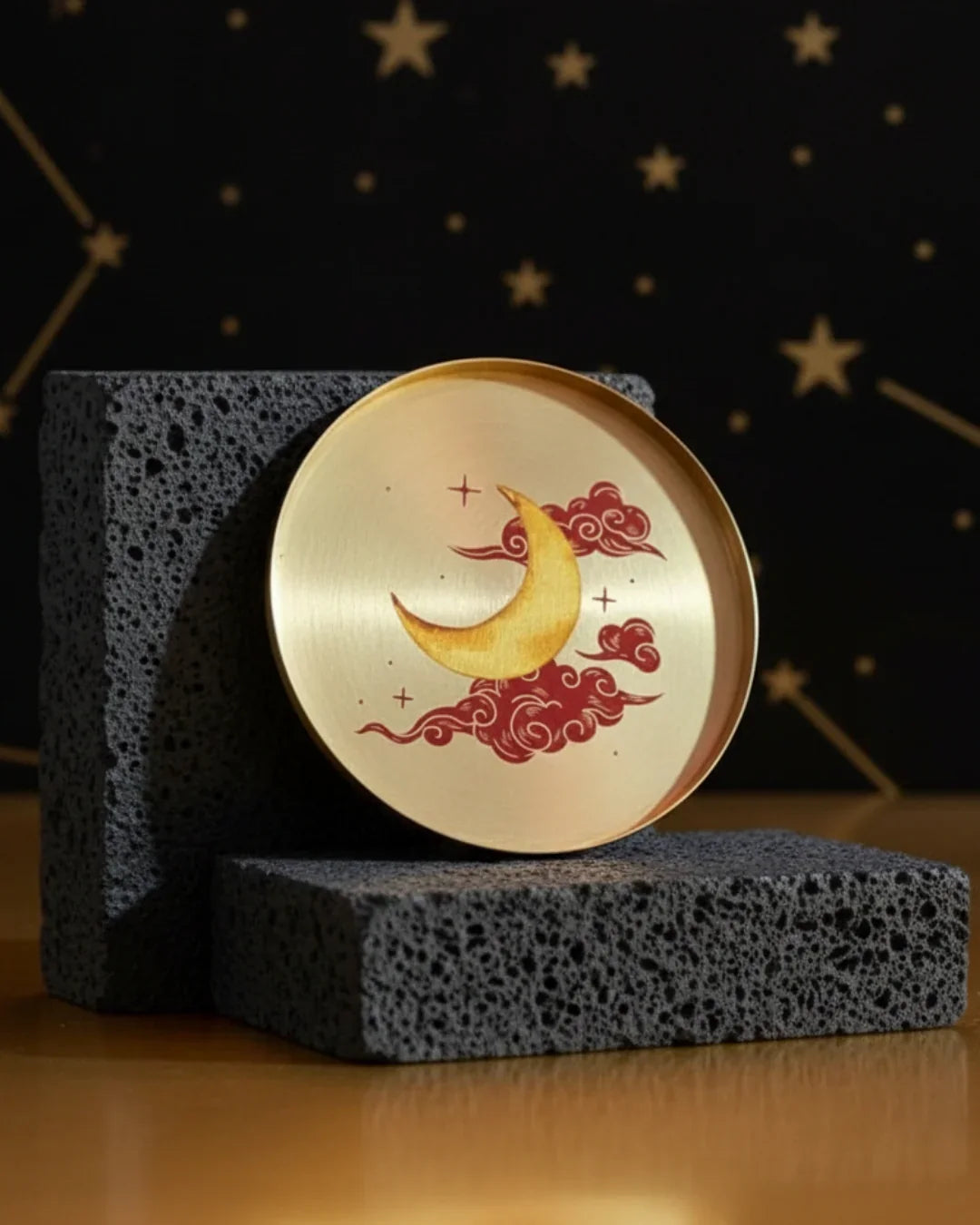 Chandra (The Moon) Brass Coaster | Handcrafted Moon Motif Trinket Dish (Set of 2)