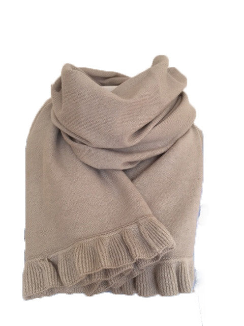 Cashmere scarf/shawl with ruffled edge black
