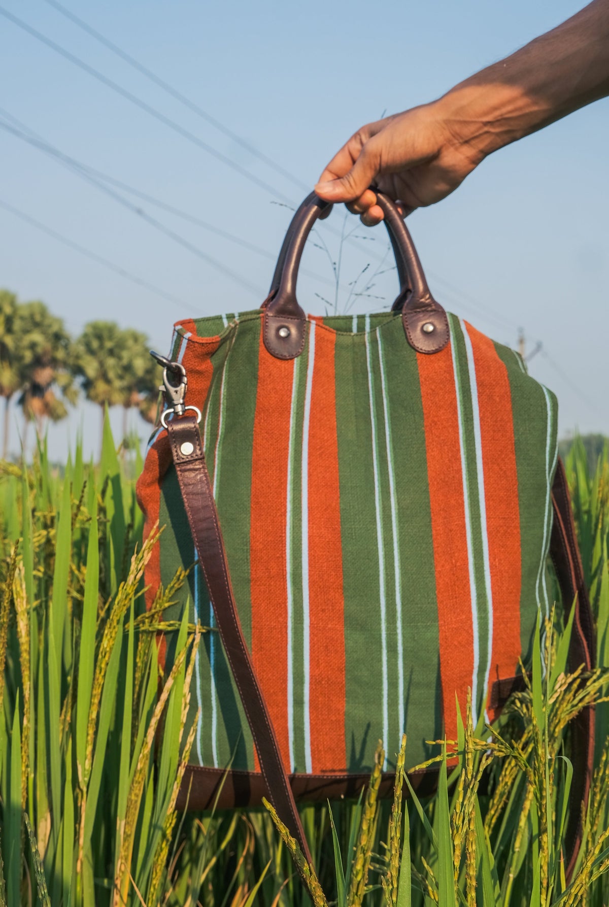 Kalaa Striped Forager | Handstitched Striped Jute Tote Bag | Indian Artisan
