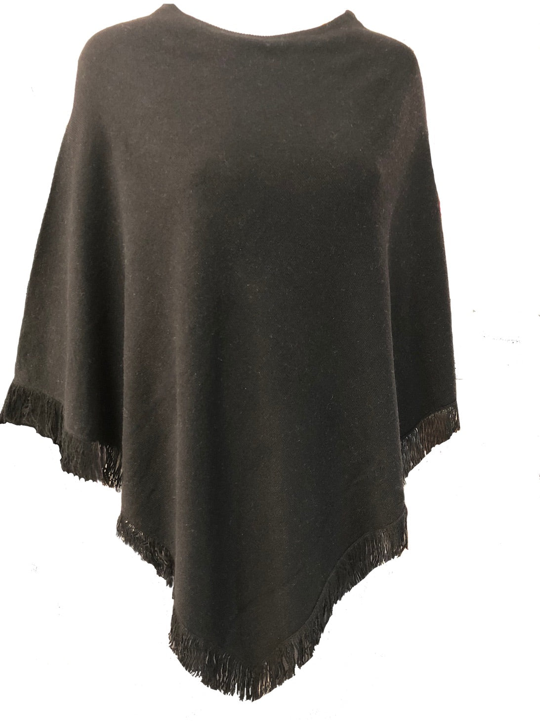 Cashmere poncho with short edge fringe light grey