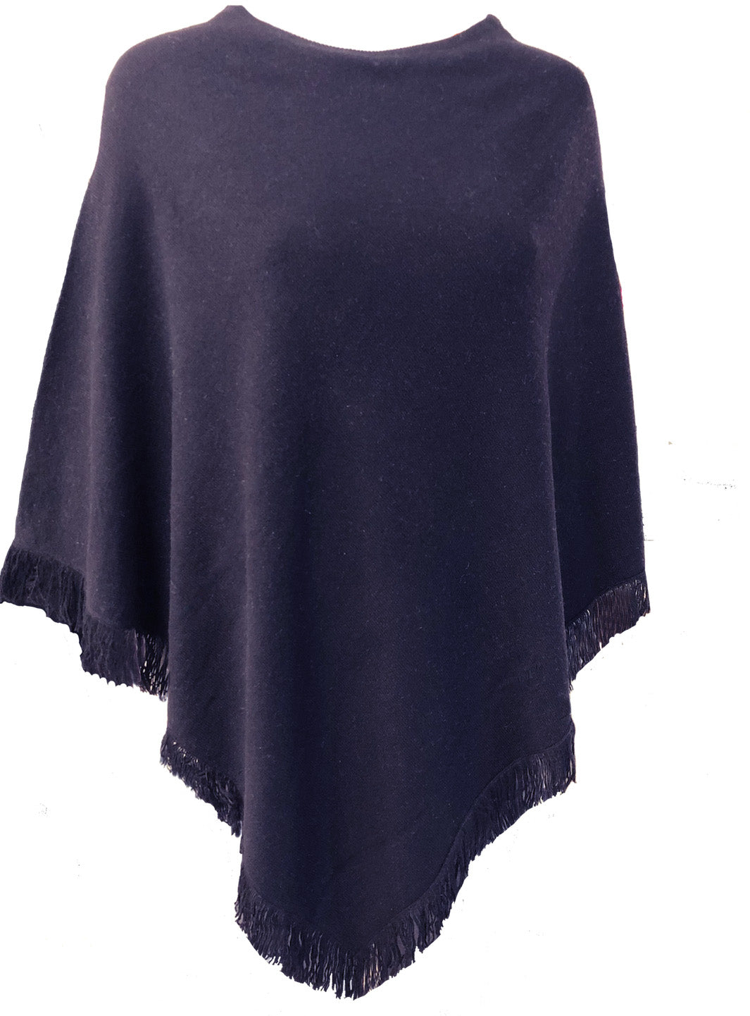 Cashmere poncho with short edge fringe black