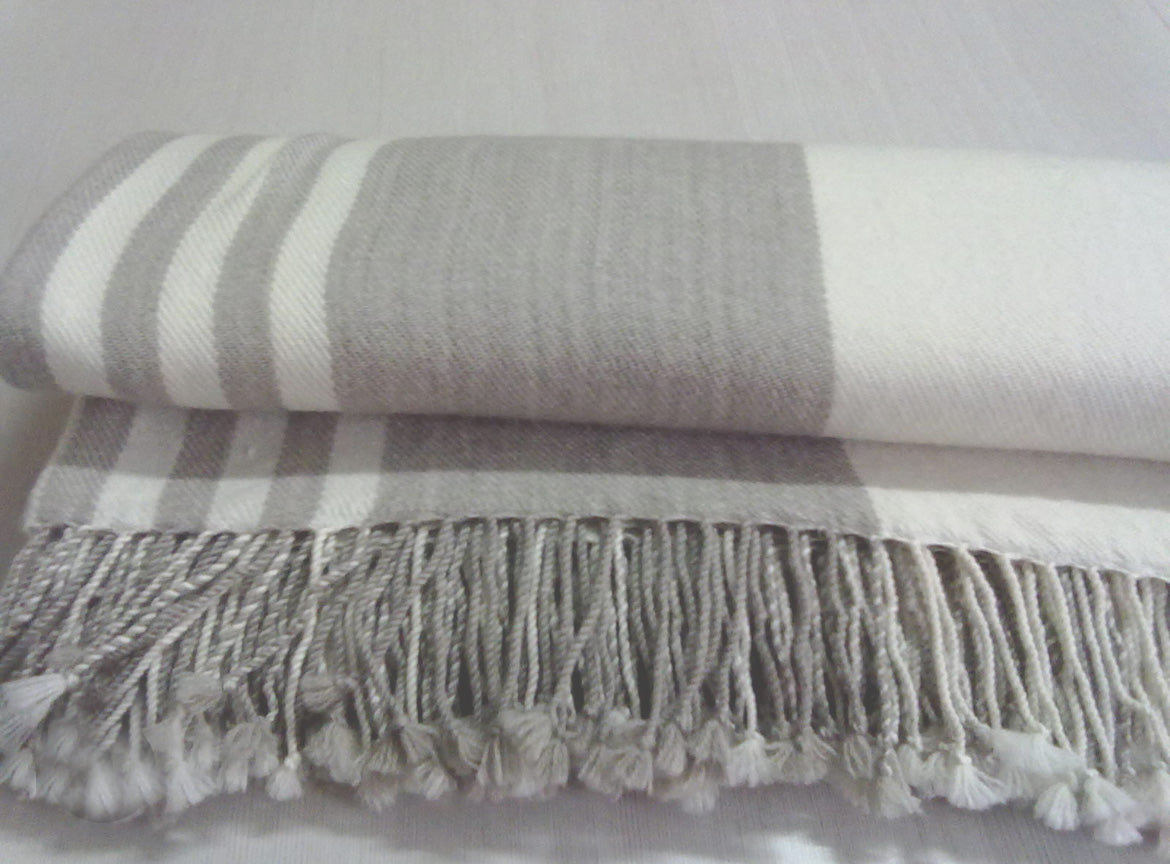 100% Cashmere blanket striped with fringe 70x 200 cm