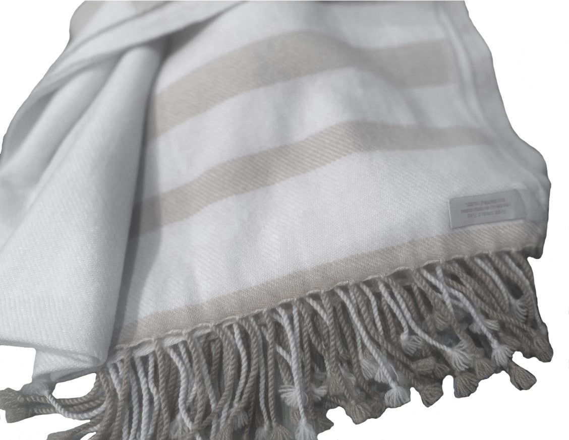 100% Cashmere blanket striped with fringe 70x 200 cm