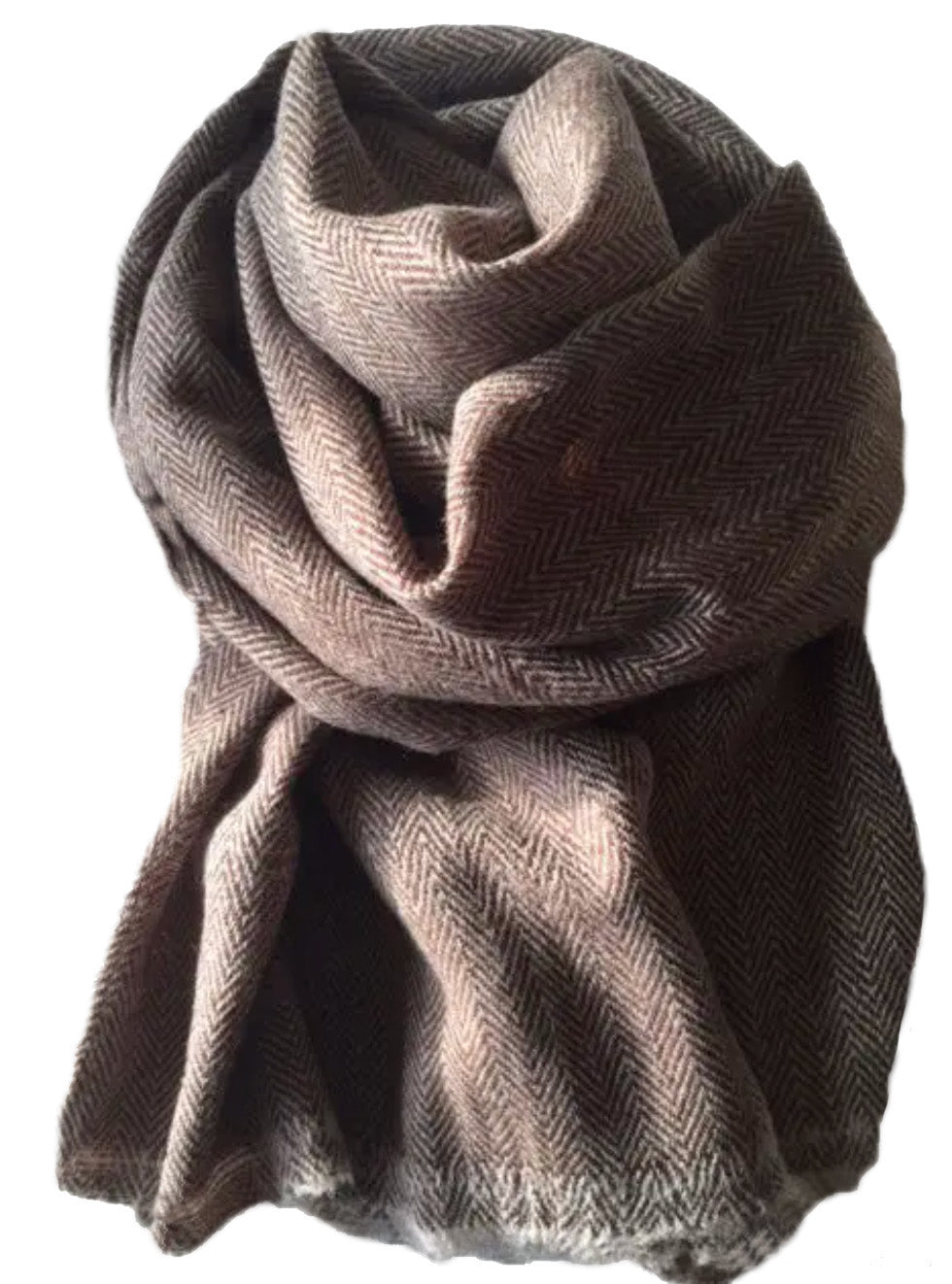 Herringbone scarf with short fringe grey