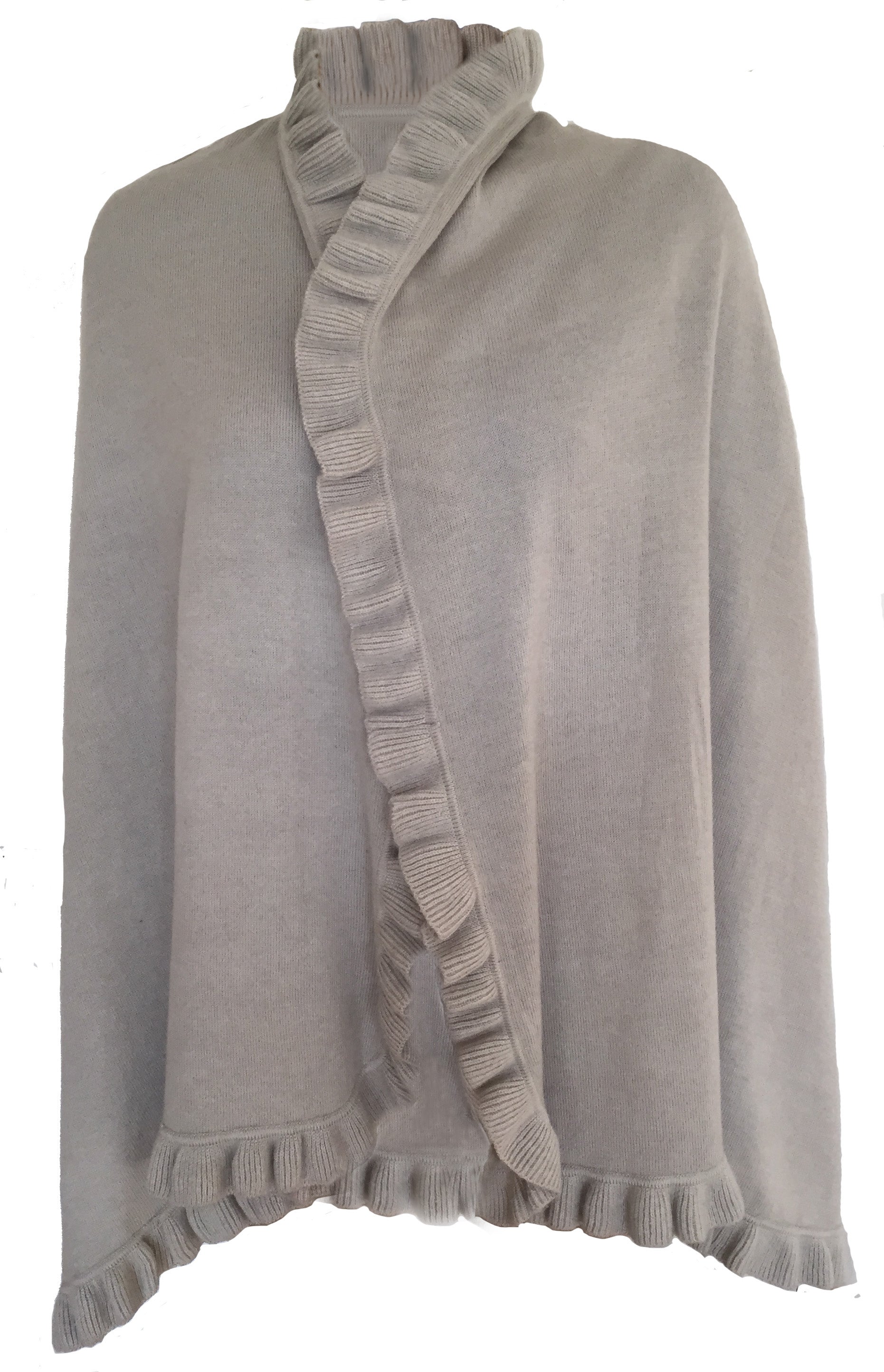 Cashmere scarf/shawl with ruffled edge sand