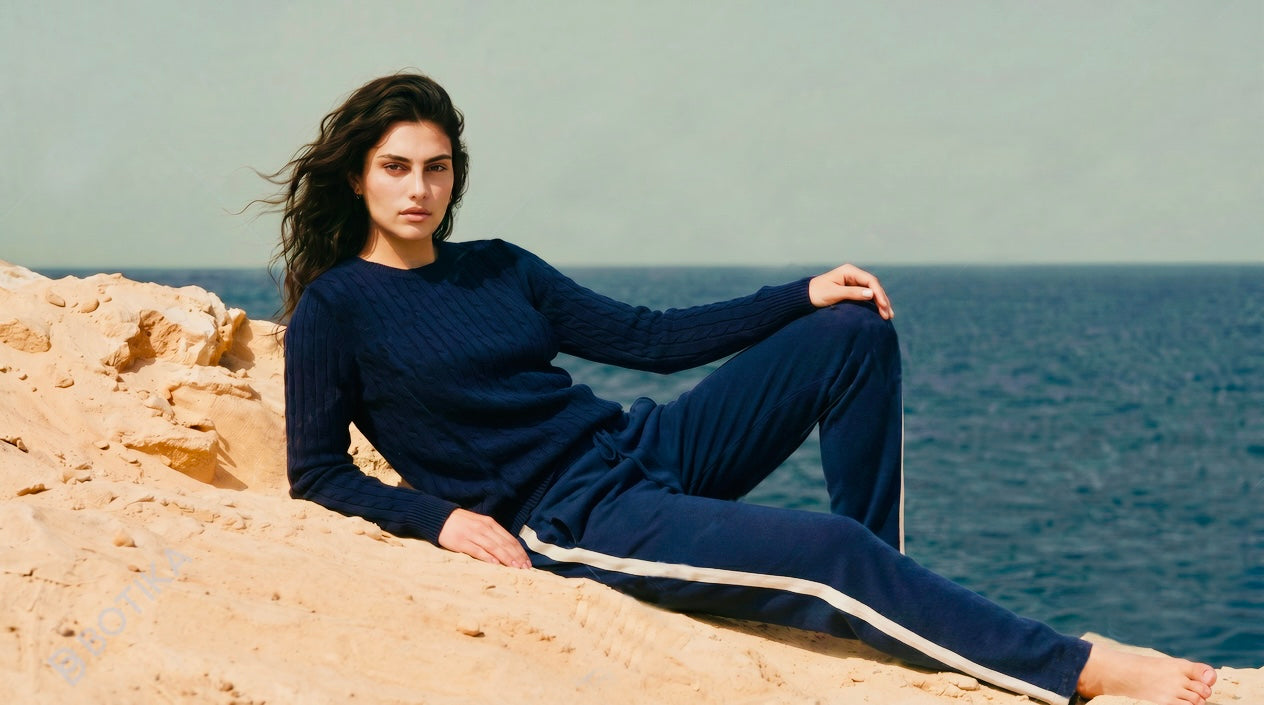 Cashmere cable sweater navy