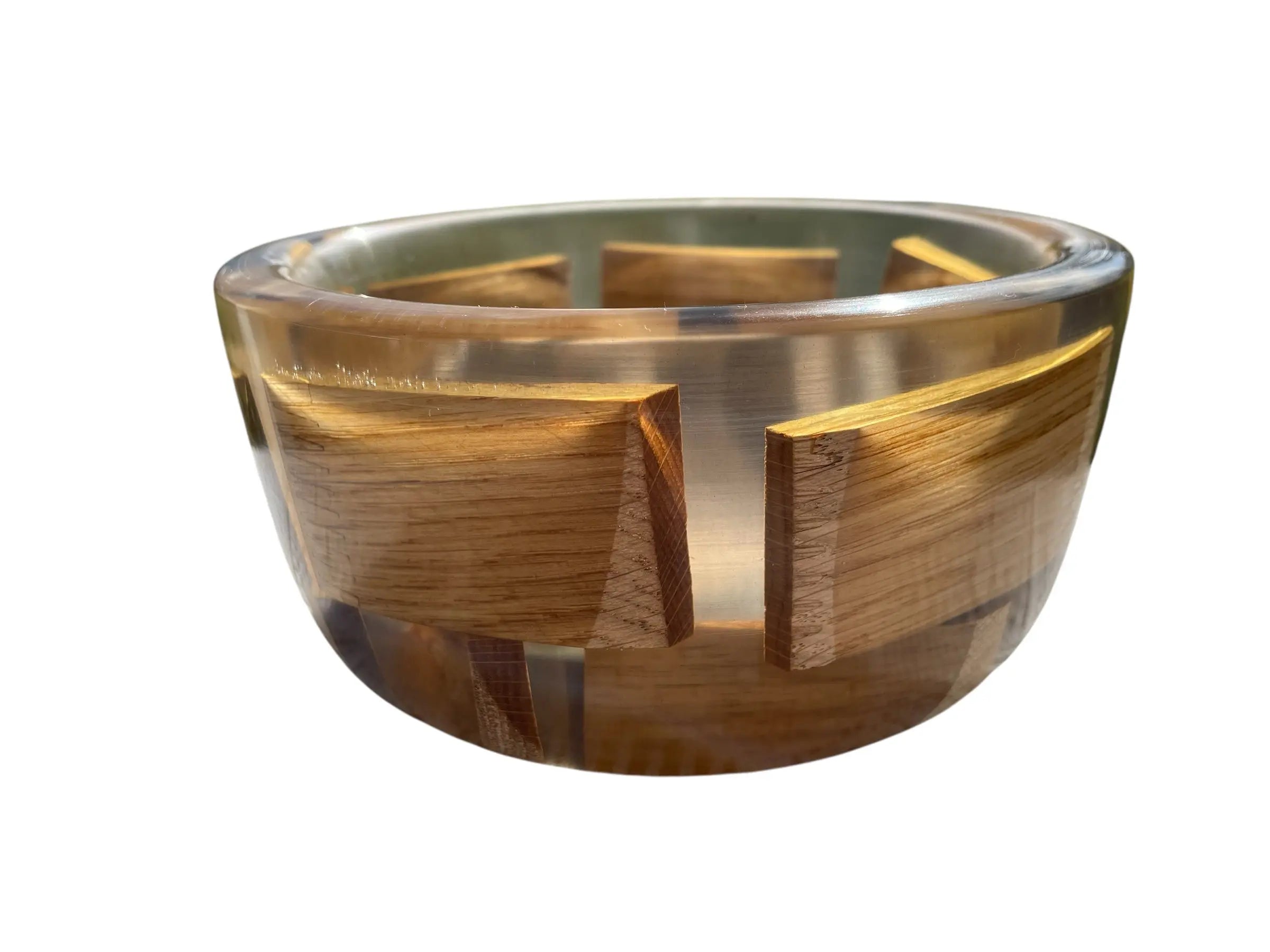 Håndlaget bolle i gjennomsiktig sort epoxy og eik – 18 cm