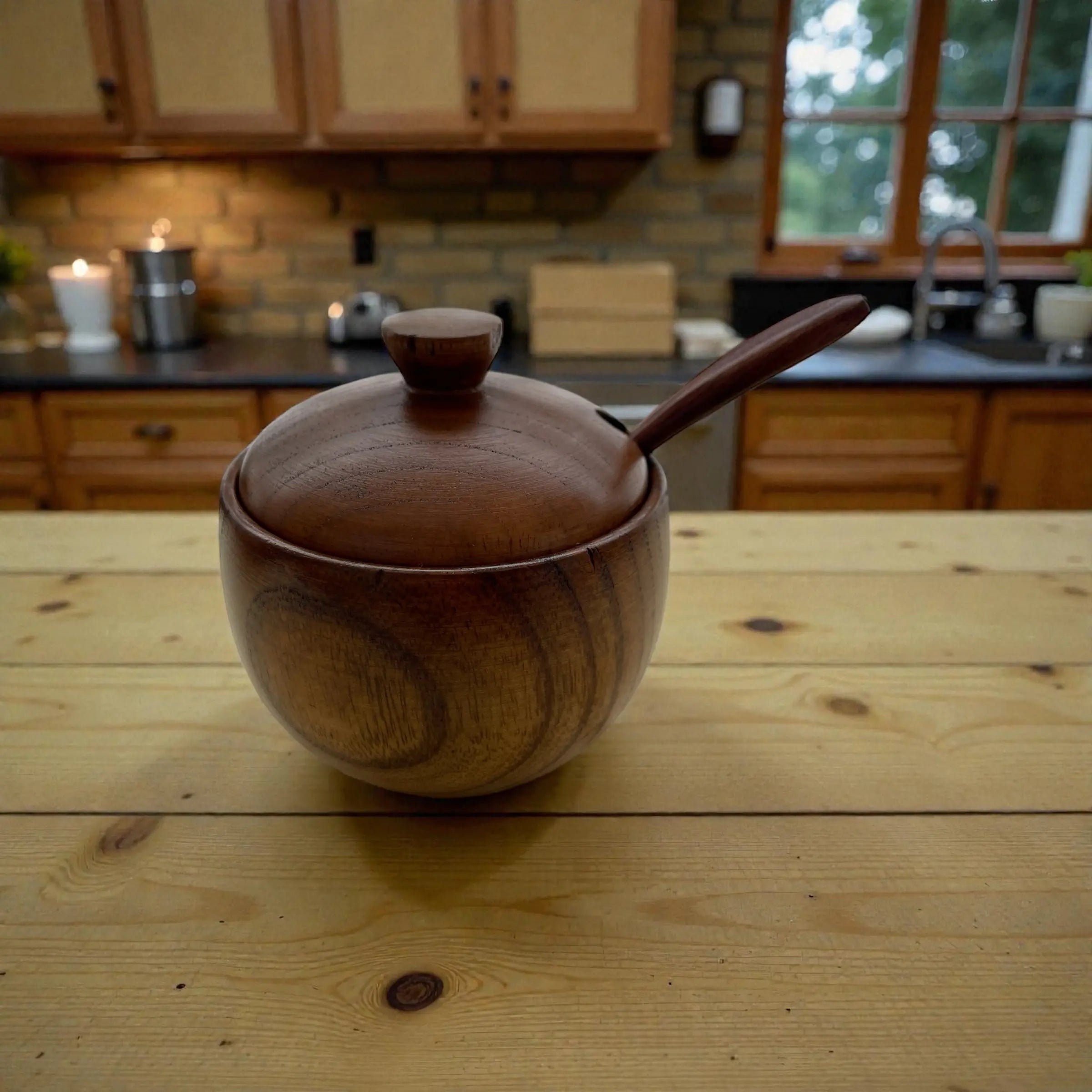 🌿 Salt- og Krydder krukke i Tre – Med Lokk og Skje! 🌿