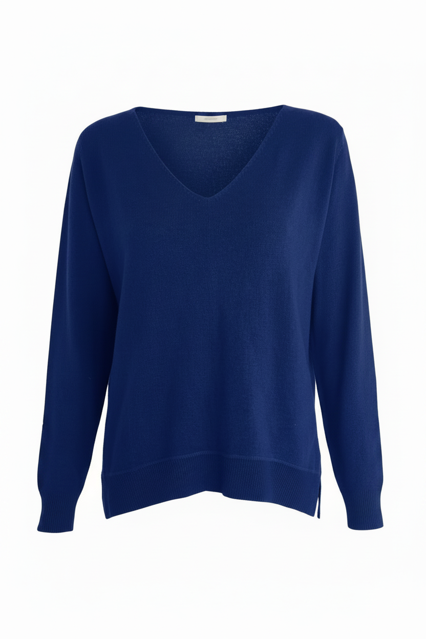 Cashmere soft V neck jeans blue