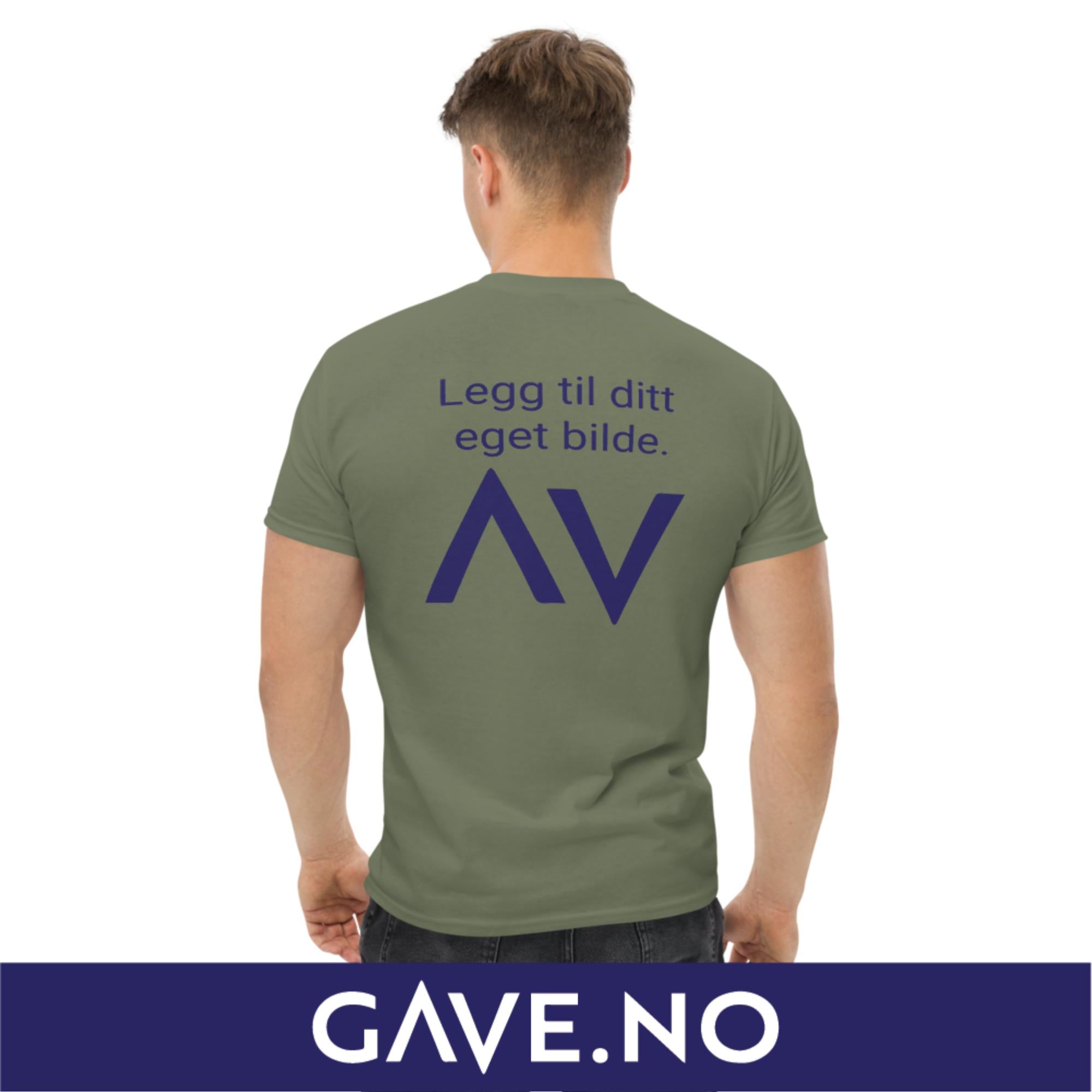 Klassisk t-skjorte for menn med ditt eget bilde (print bak)