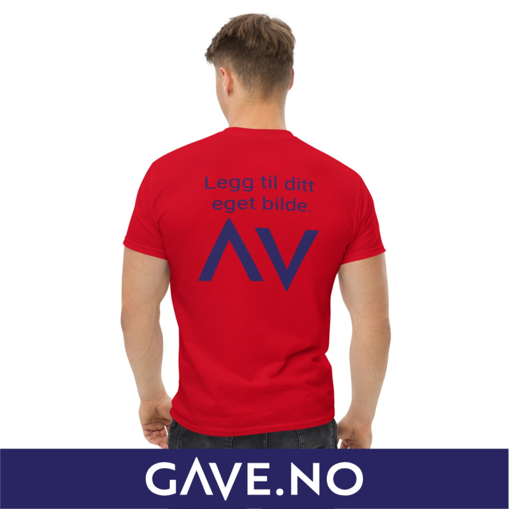 Klassisk t-skjorte for menn med ditt eget bilde (print bak)