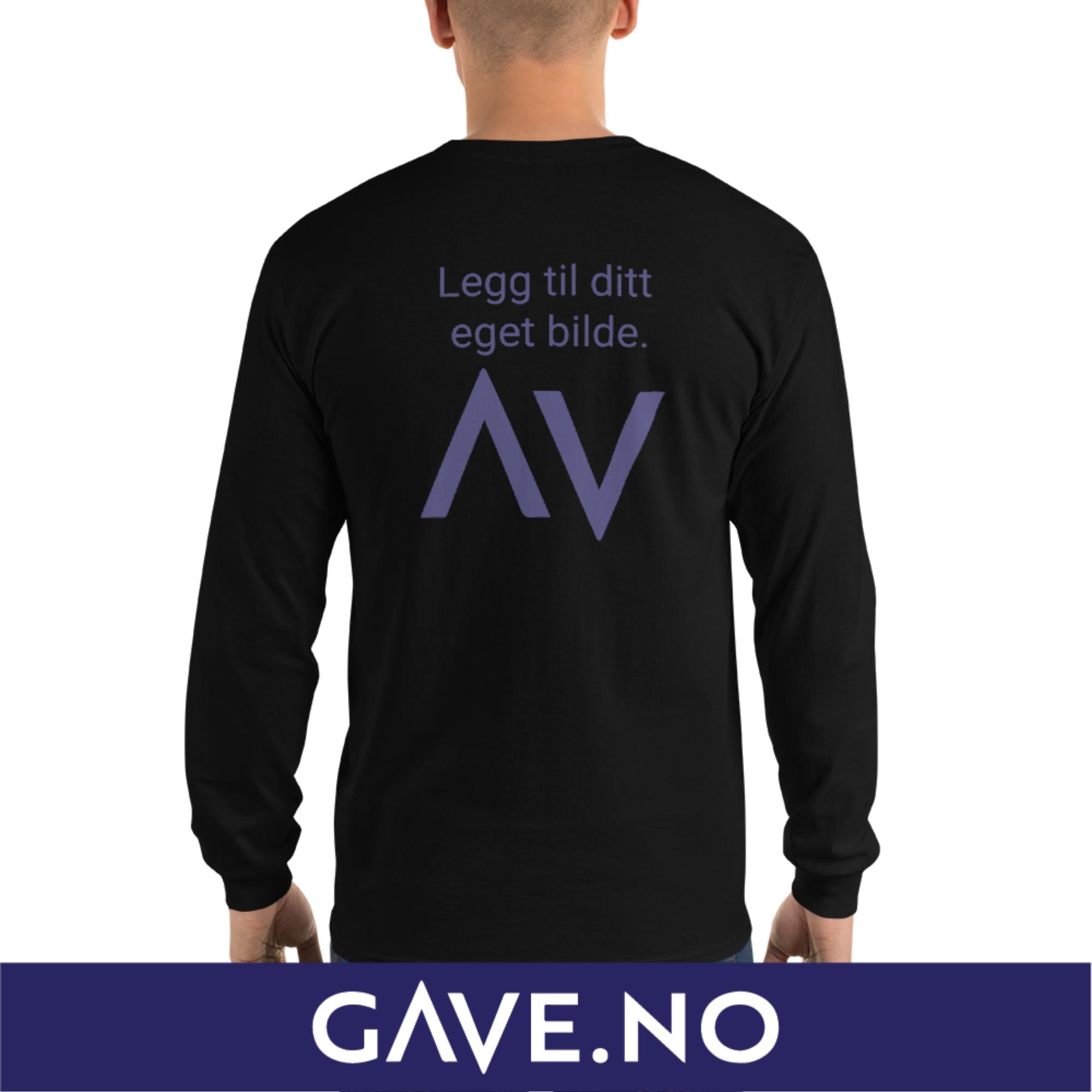 Langermet skjorte for menn med din egen tekst (print bak)