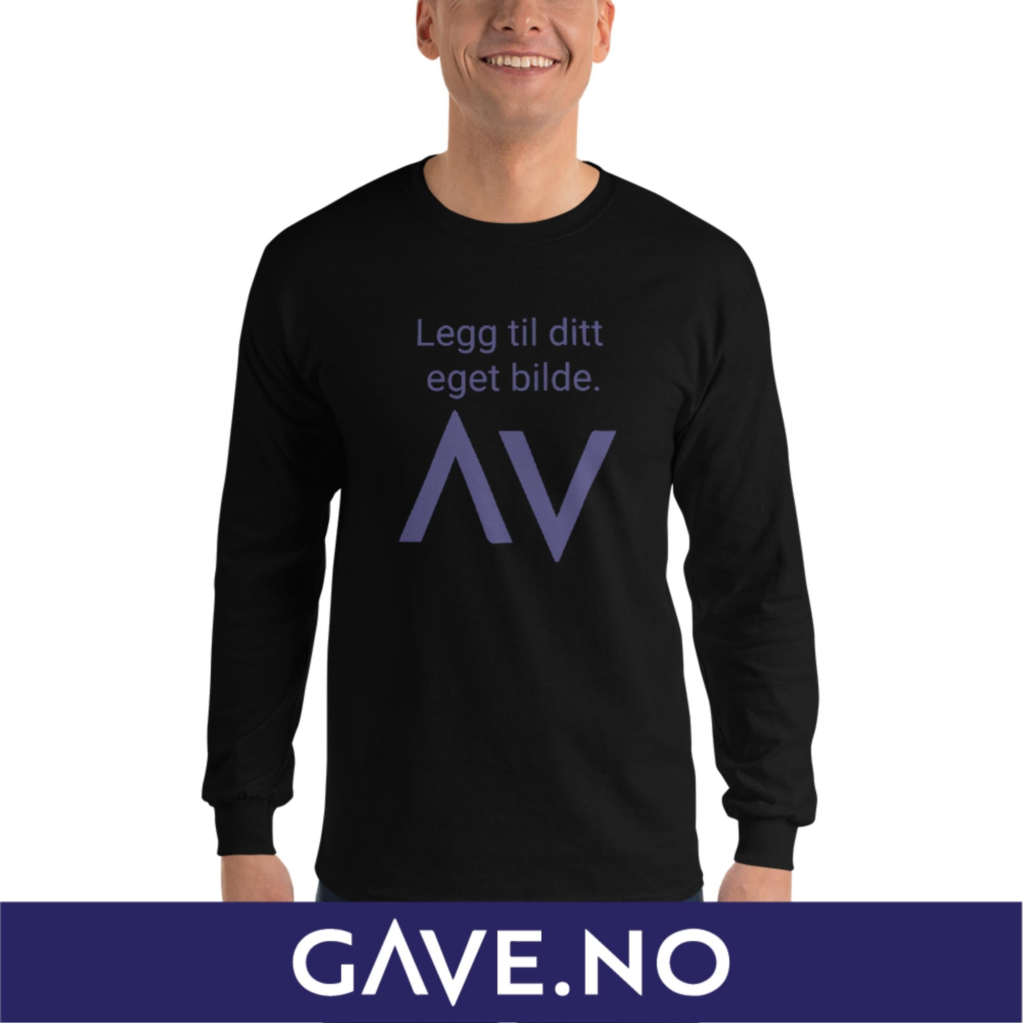 Langermet skjorte for menn med din egen tekst (print foran)
