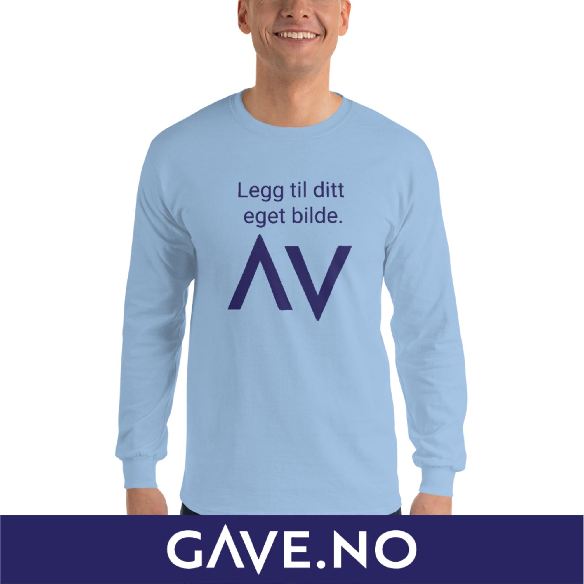 Langermet skjorte for menn med din egen tekst (print foran)