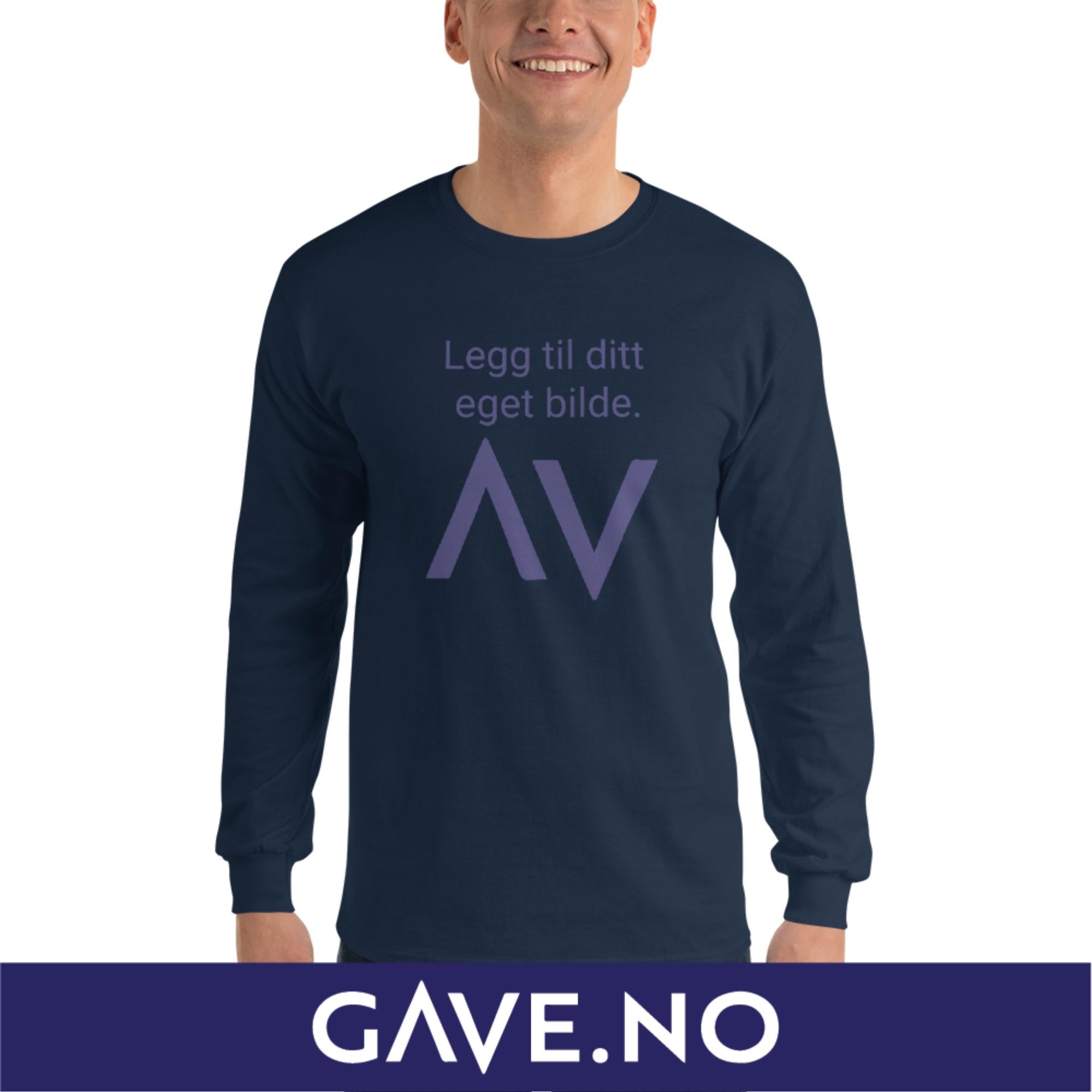 Langermet skjorte for menn med din egen tekst (print foran)