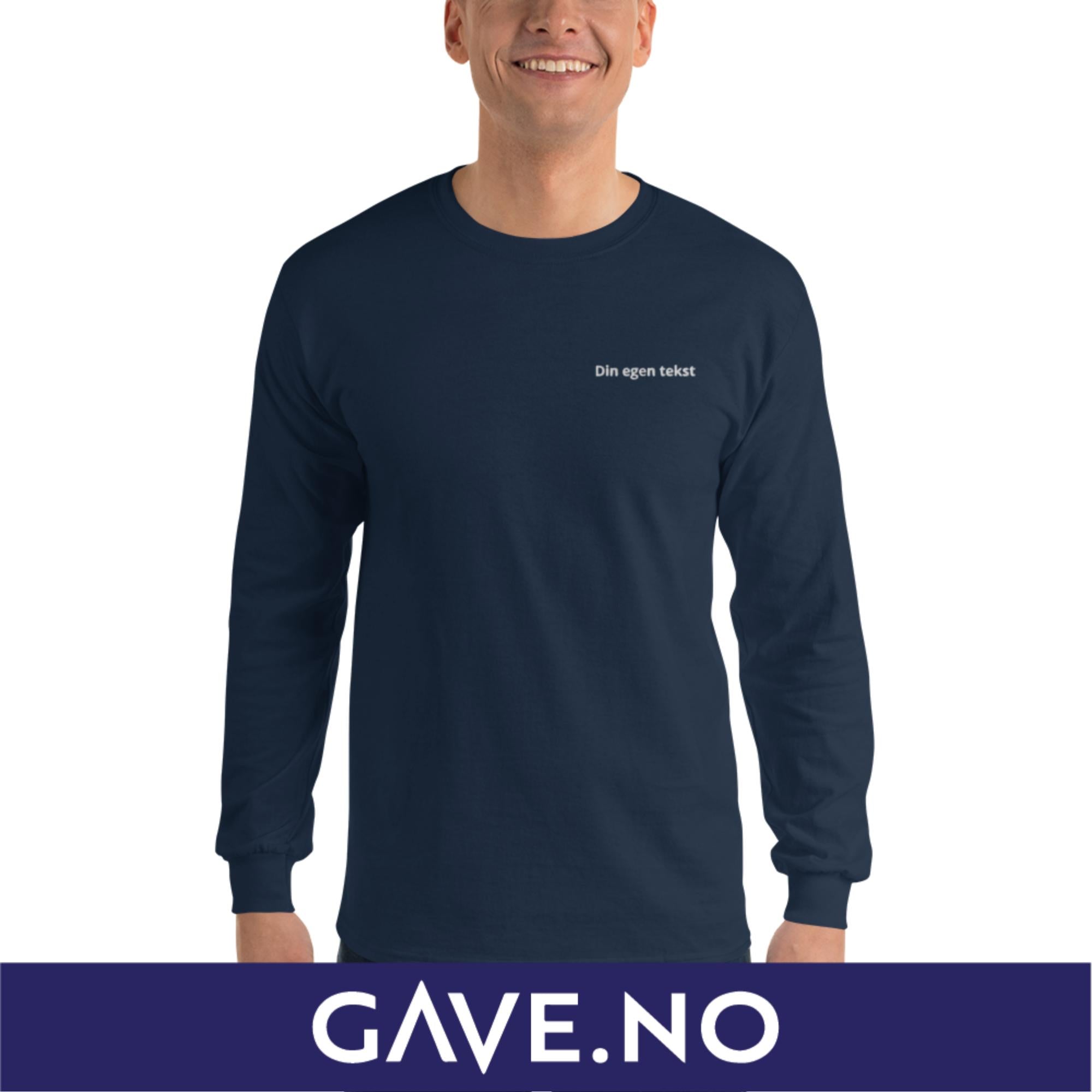 Langermet skjorte for menn med din egen tekst (brodert venstre)