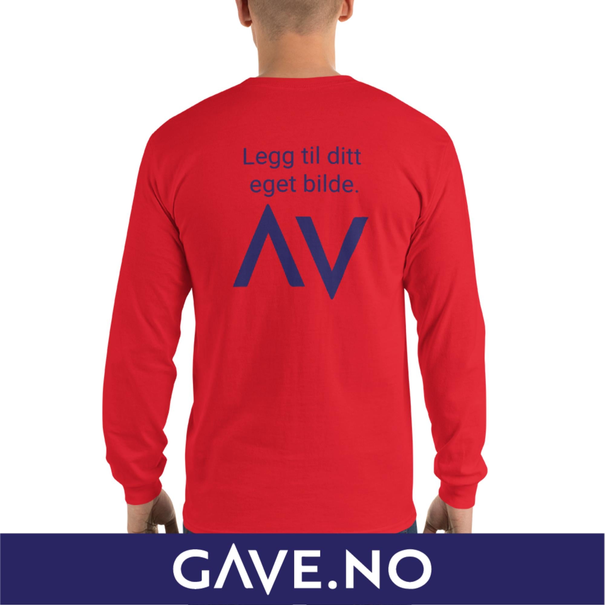 Langermet skjorte for menn med din egen tekst (print bak)