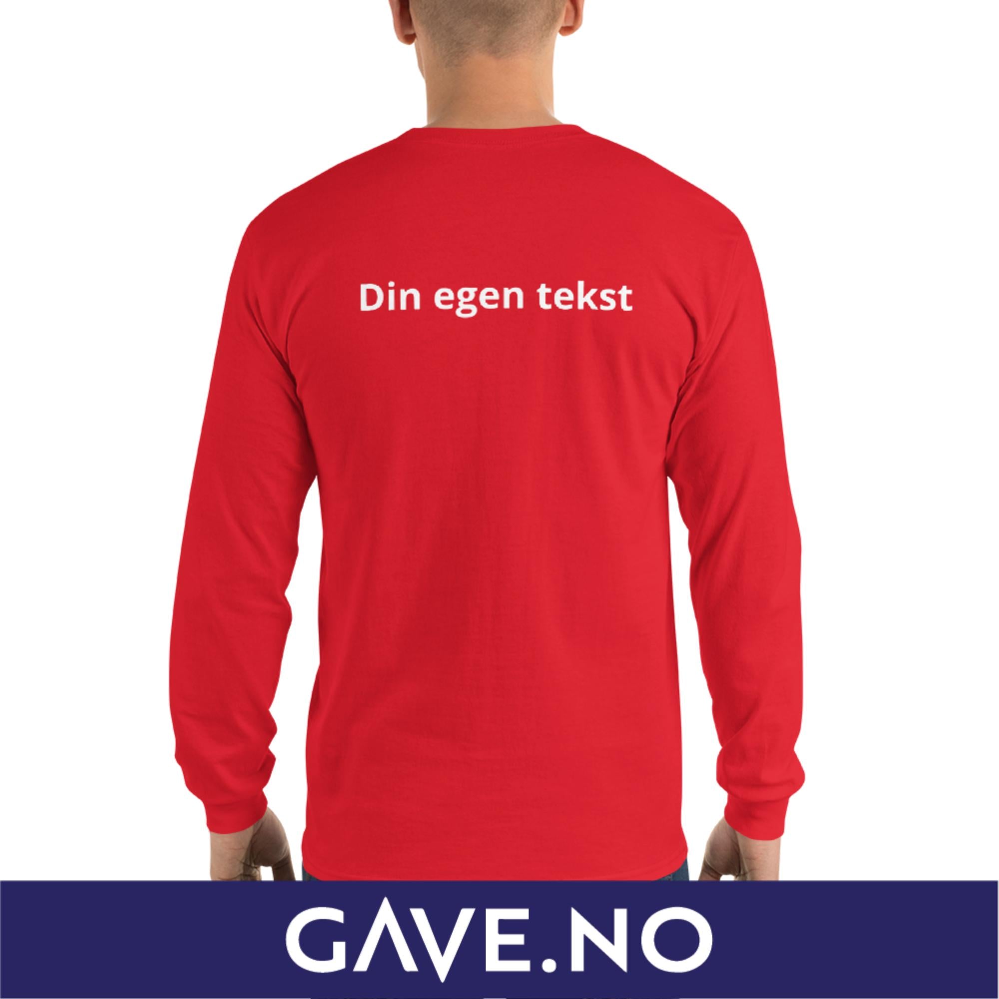 Langermet skjorte for menn med din egen tekst (brodert bak)