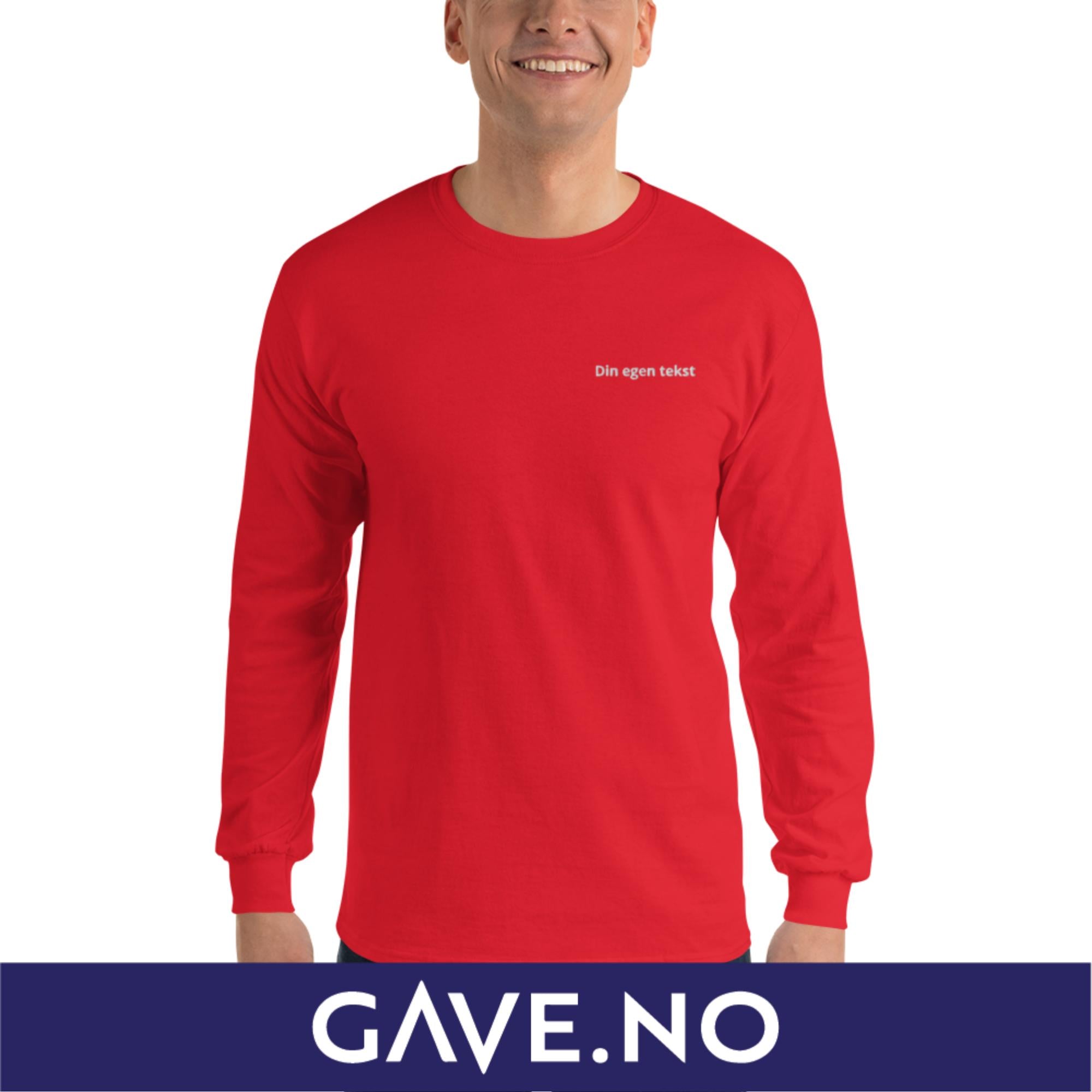 Langermet skjorte for menn med din egen tekst (brodert venstre)