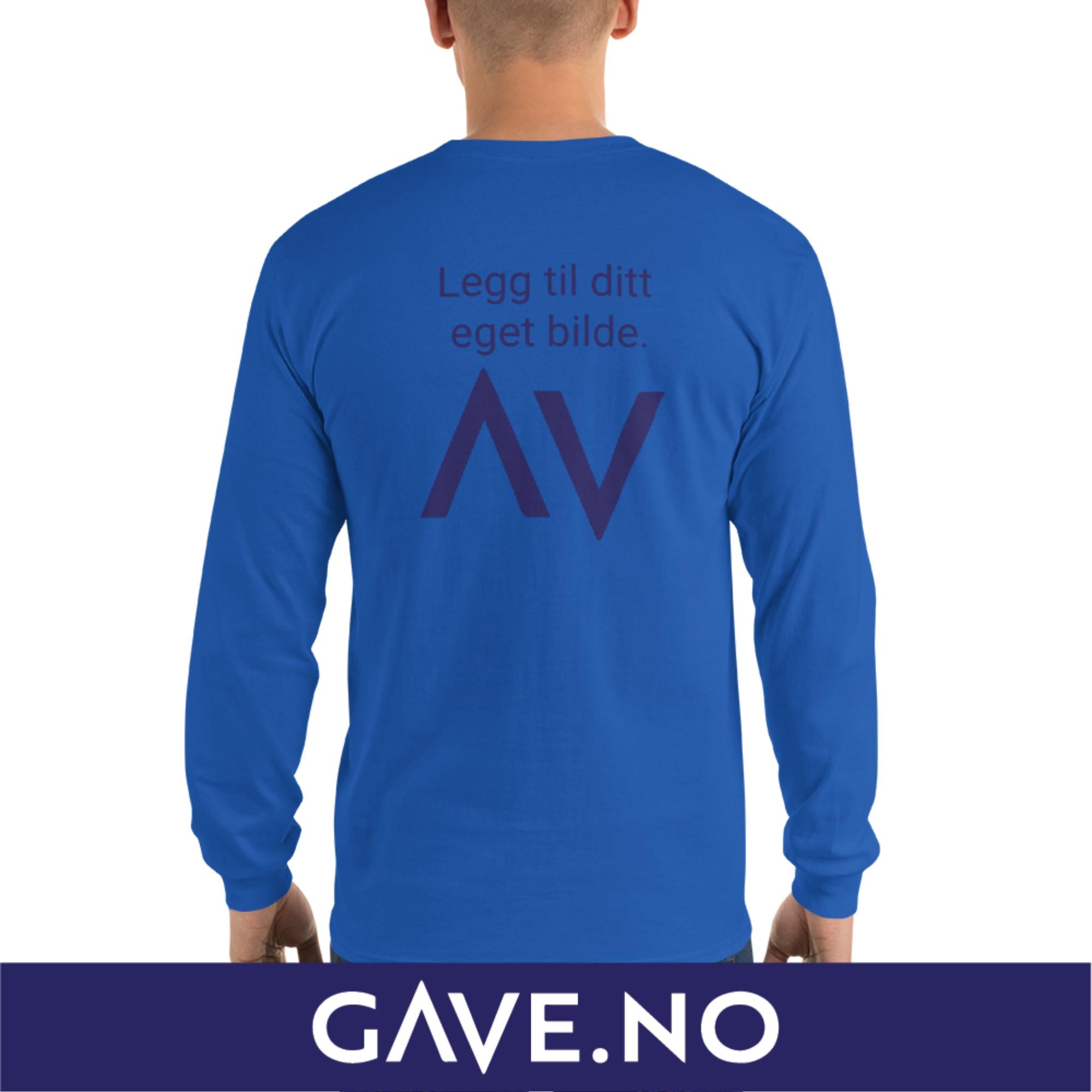 Langermet skjorte for menn med din egen tekst (print bak)