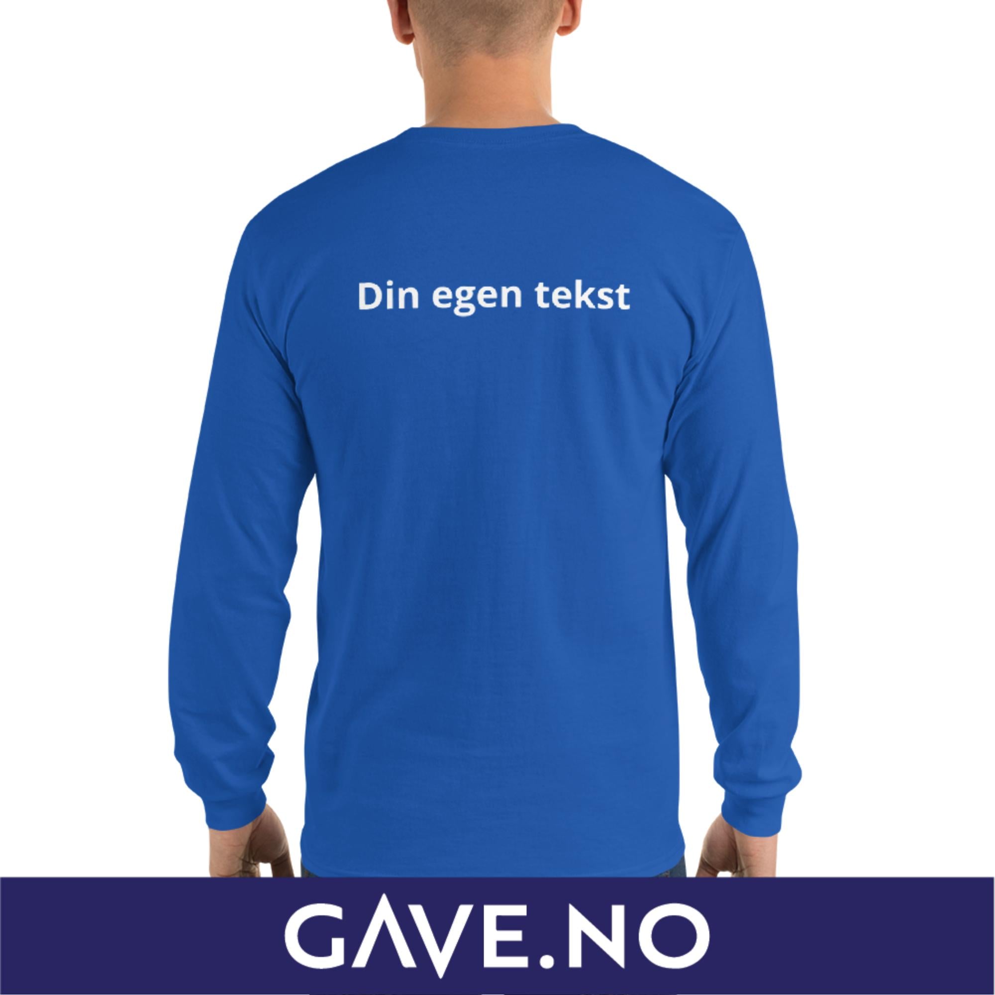 Langermet skjorte for menn med din egen tekst (brodert bak)