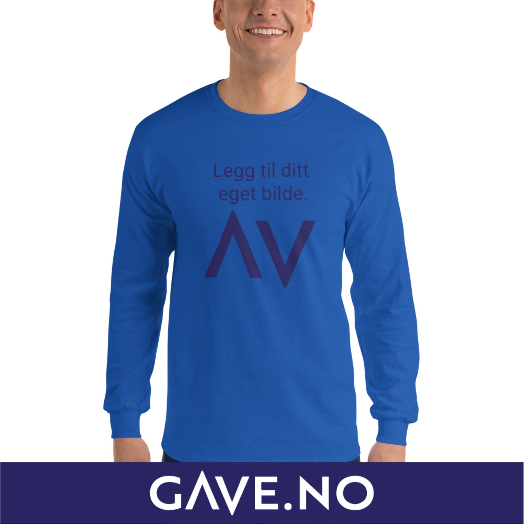 Langermet skjorte for menn med din egen tekst (print foran)