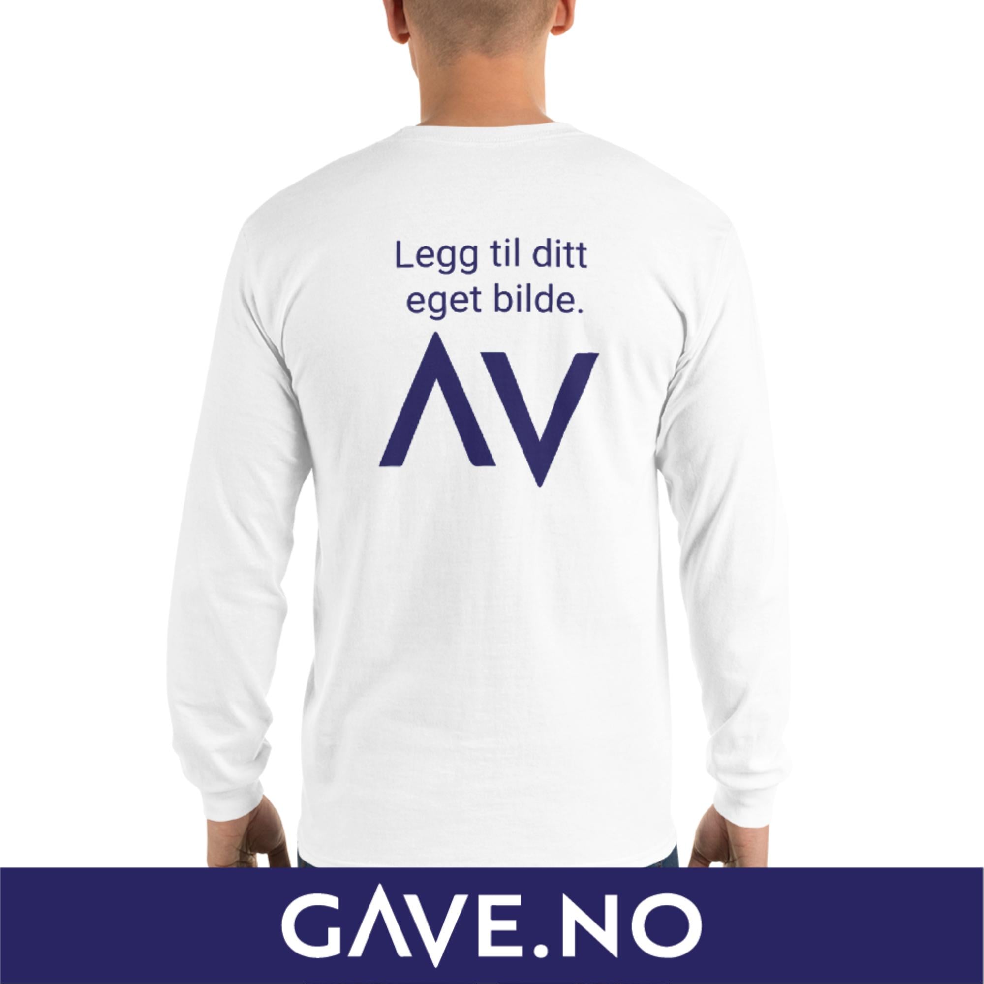Langermet skjorte for menn med din egen tekst (print bak)