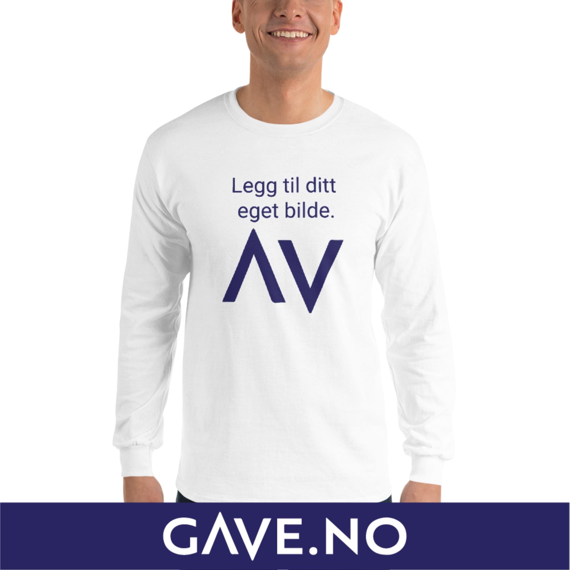 Langermet skjorte for menn med din egen tekst (print foran)