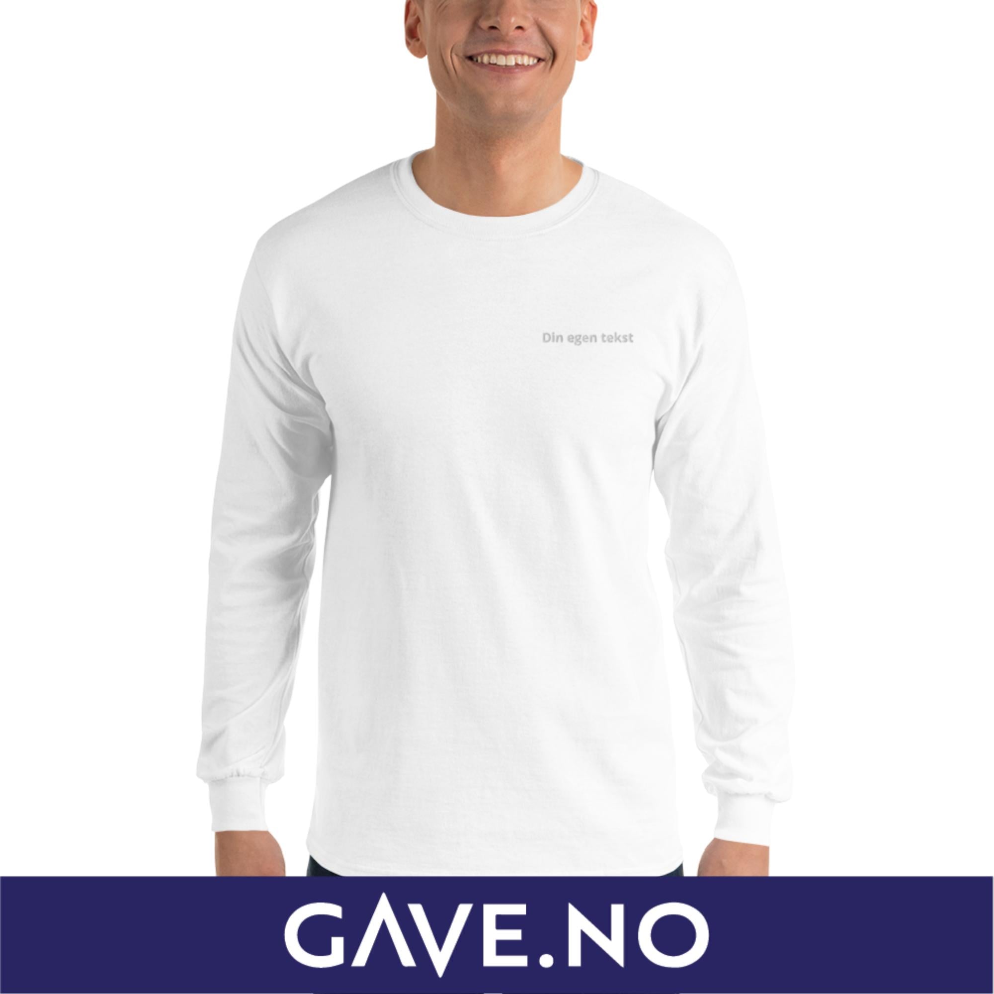 Langermet skjorte for menn med din egen tekst (brodert venstre)
