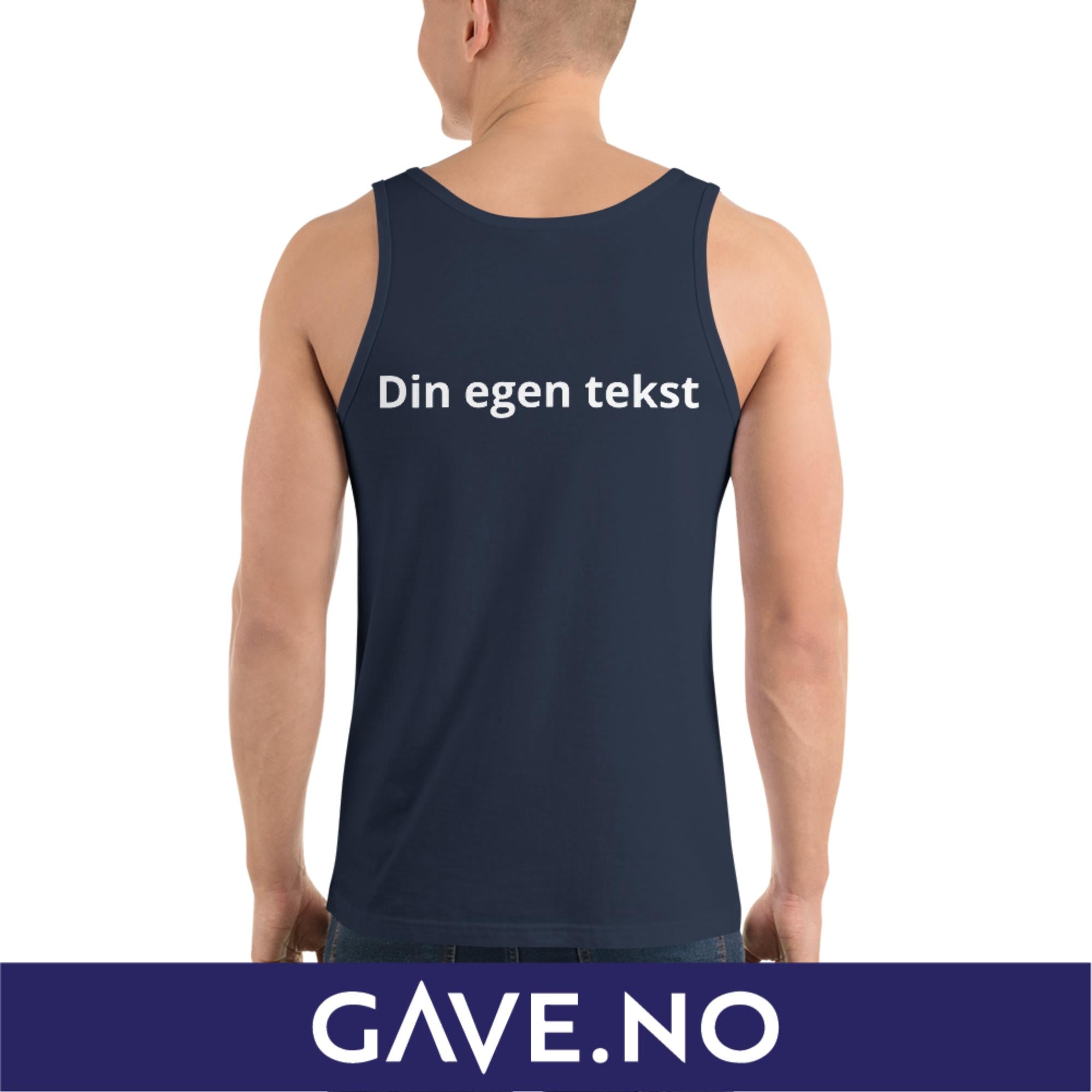 Unisex-topp med din egen tekst (print bak)
