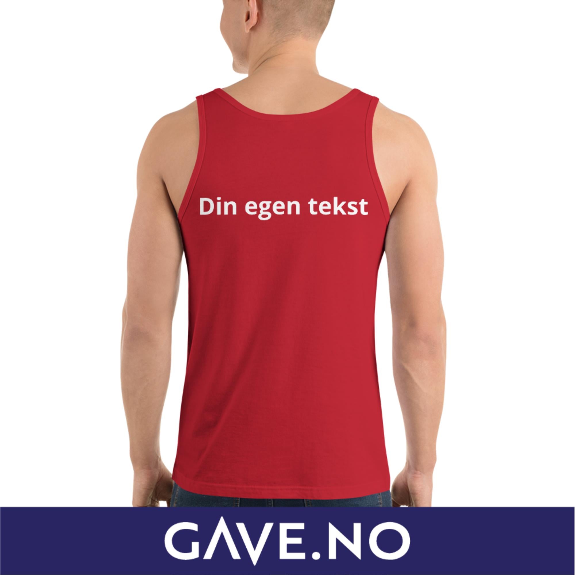 Unisex-topp med din egen tekst (print bak)