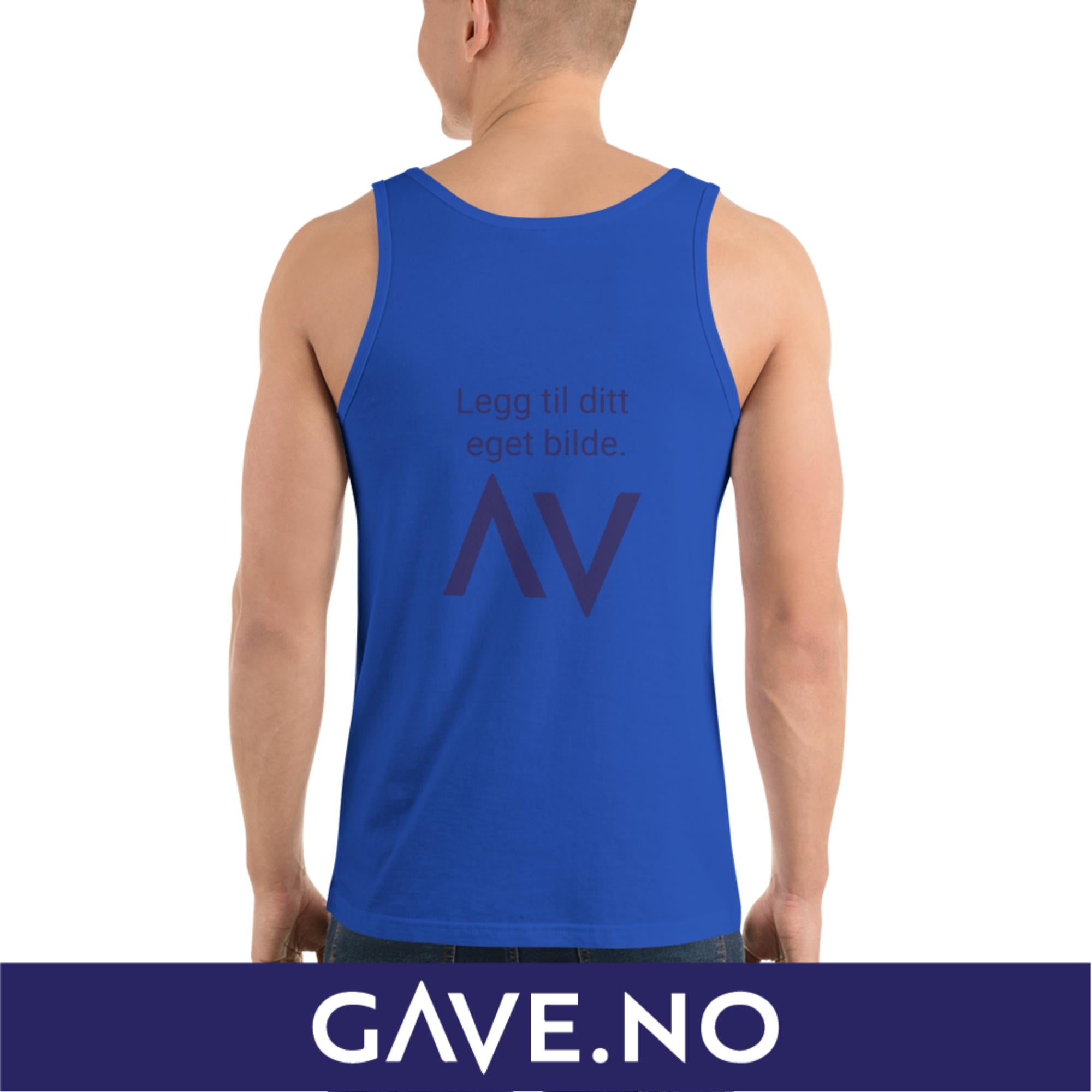 Unisex-topp med ditt eget bilde (print bak)