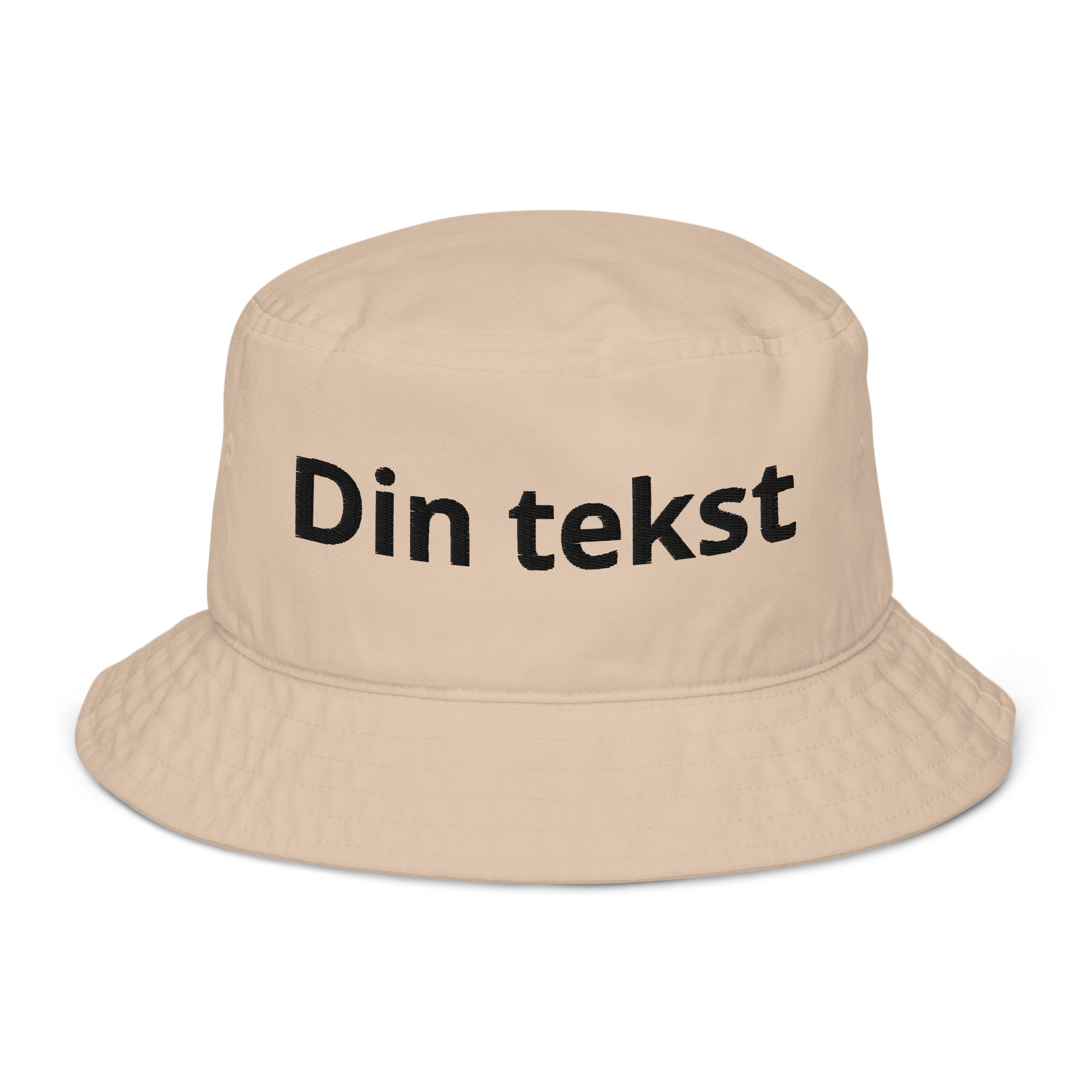 Bøttehatt i økologisk bomullstwill med egen tekst