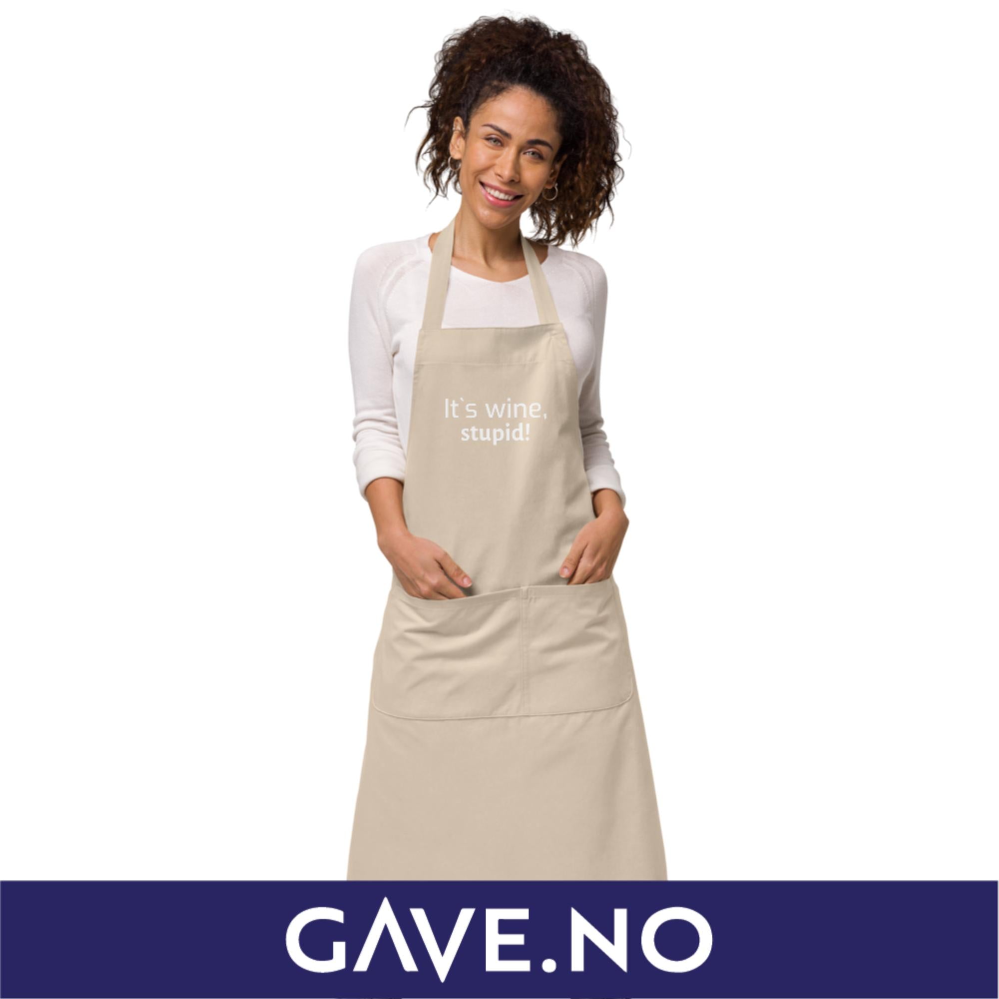 Forkle i økologisk bomull med egen tekst - It`s wine, stupid!