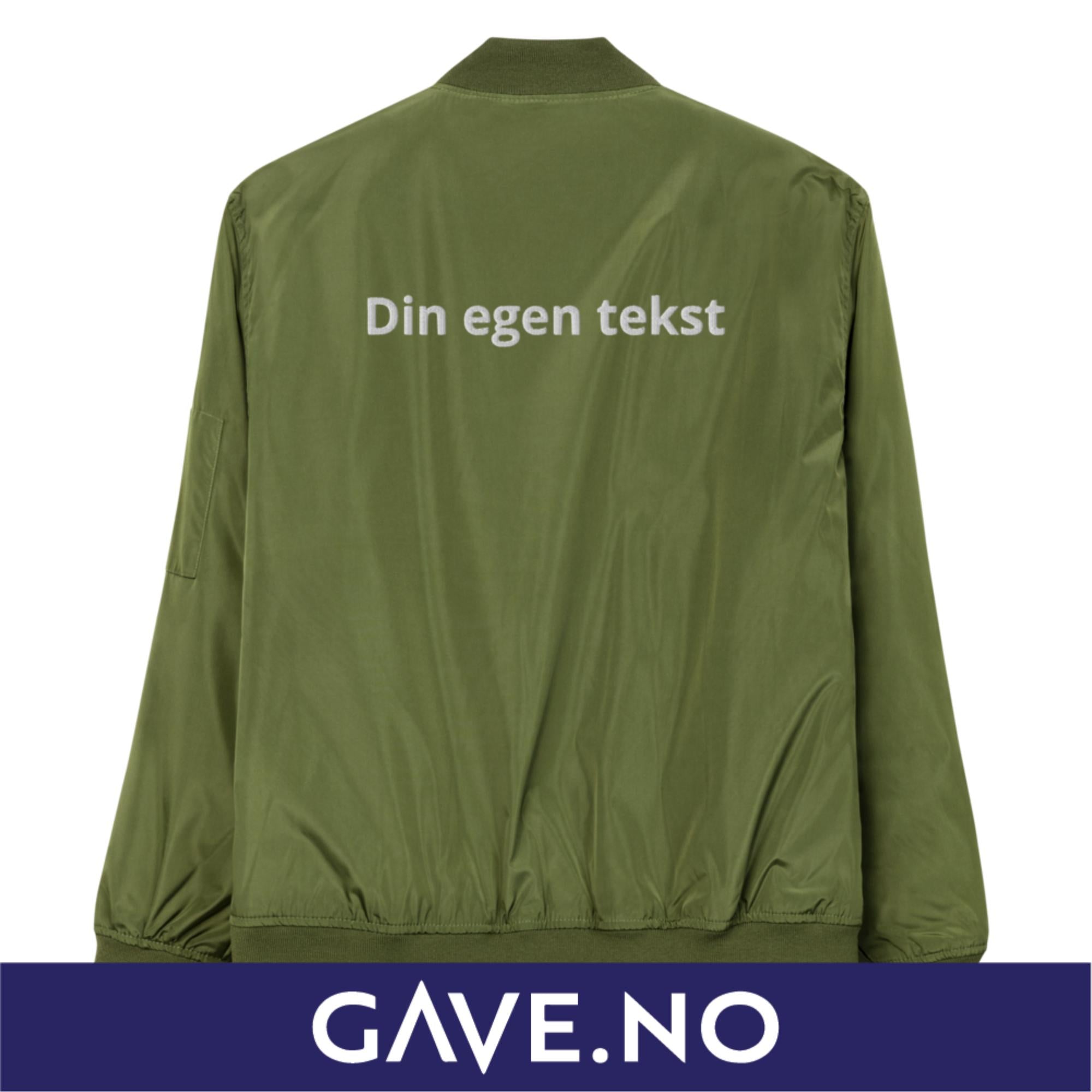 Førsteklasses resirkulert bomberjakke med din egen tekst (brodert på ryggen)
