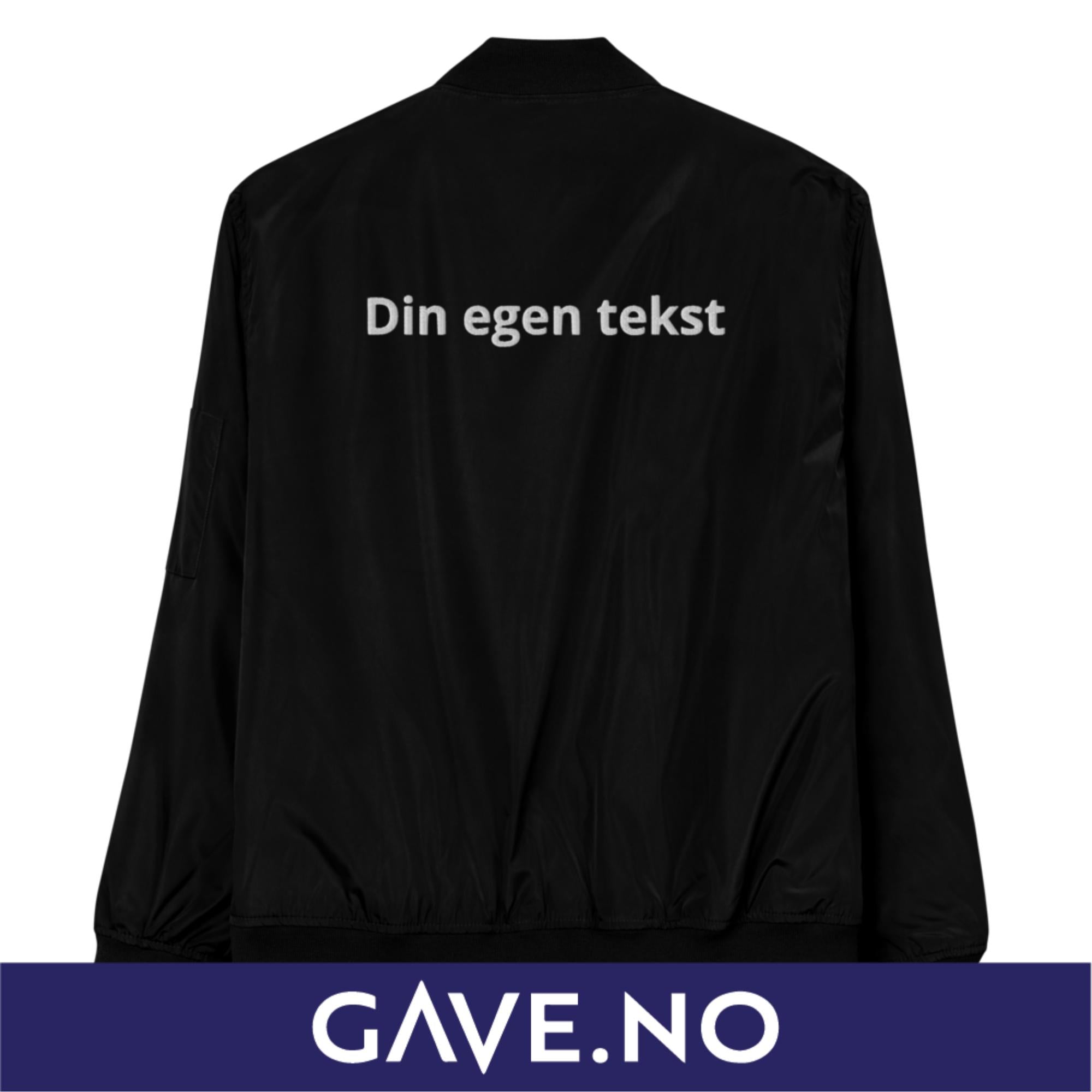 Førsteklasses resirkulert bomberjakke med din egen tekst (brodert på ryggen)