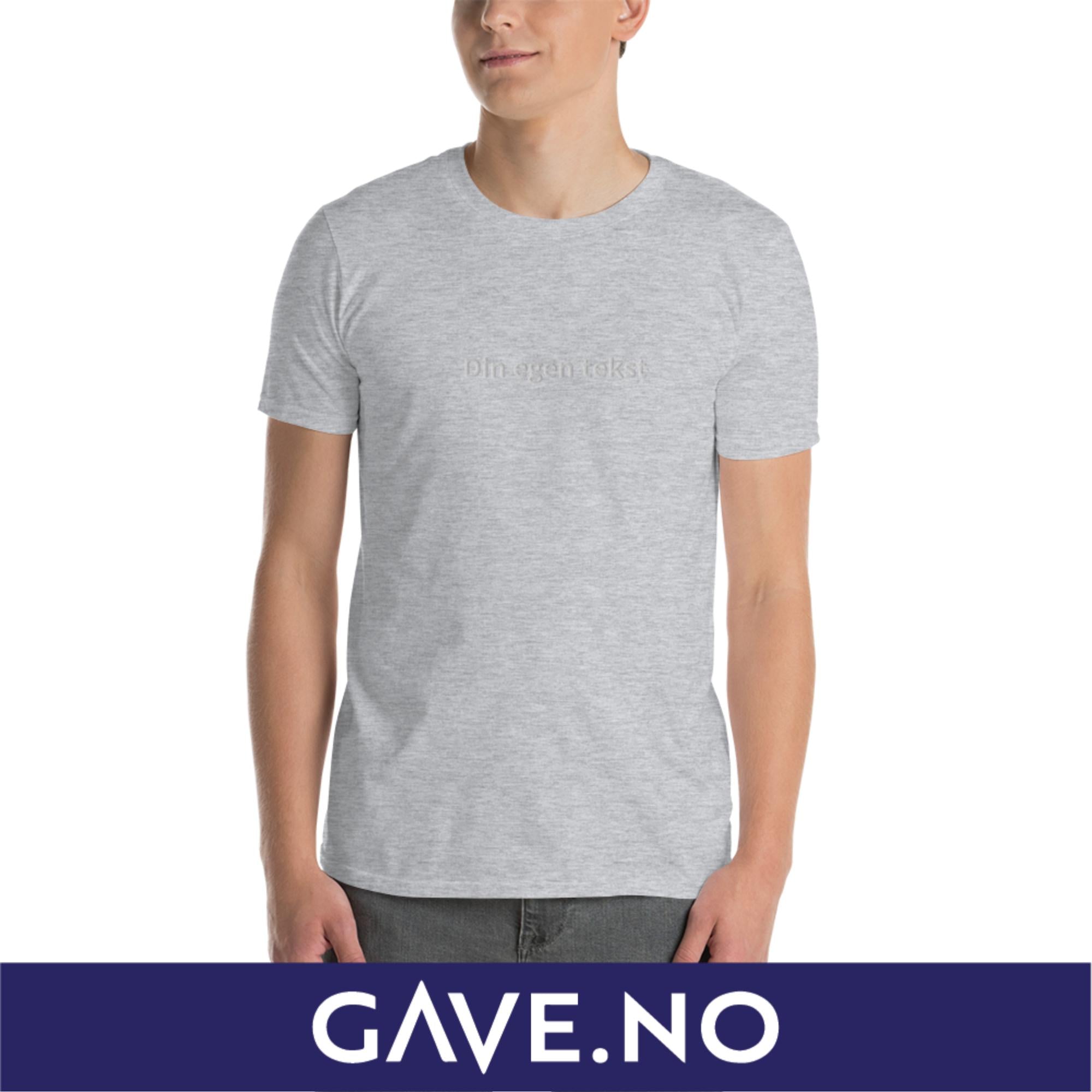 Kortermet unisex T-skjorte med din egen tekst (brodert front)