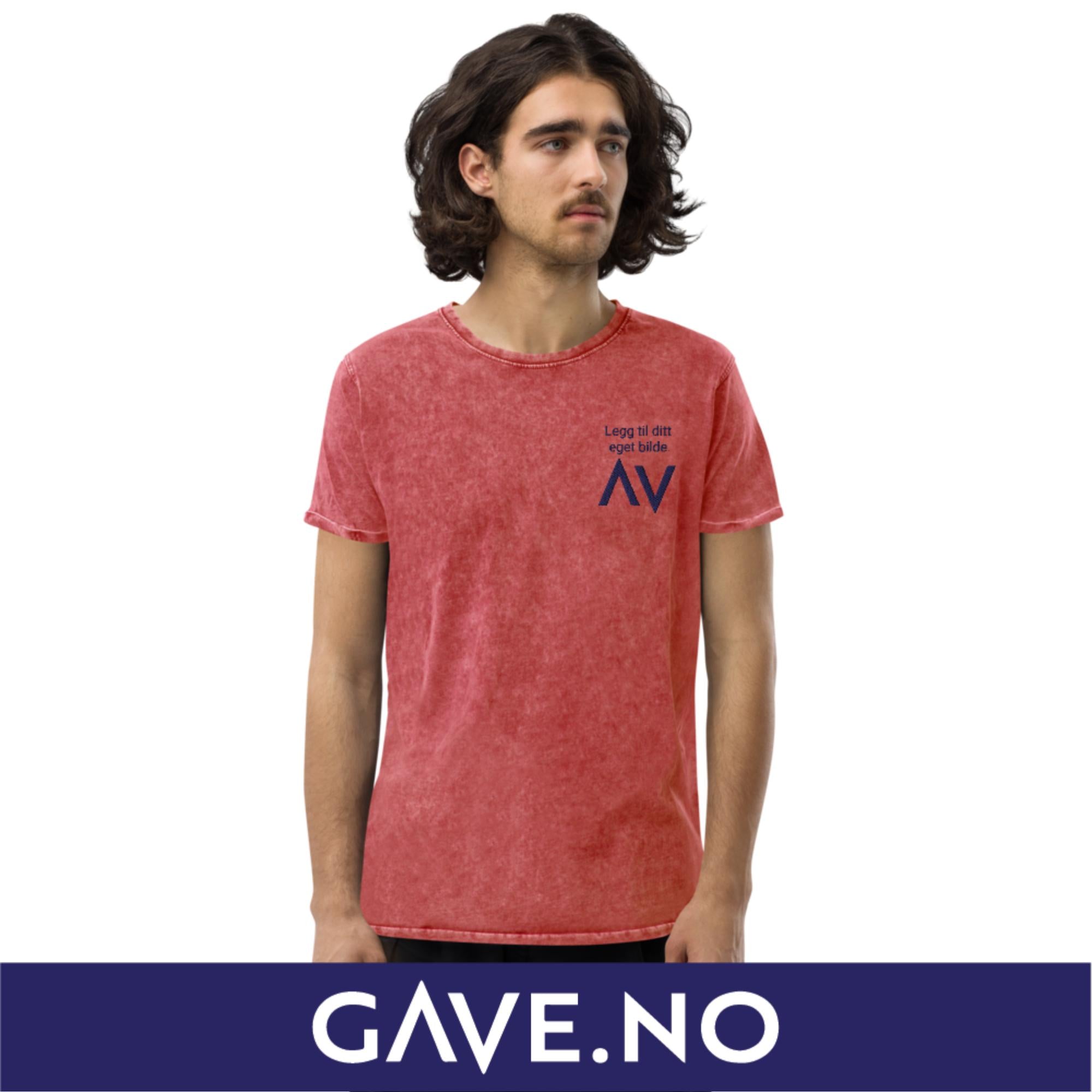 Denim T-skjorte med din egen bilde (brodert venstre)