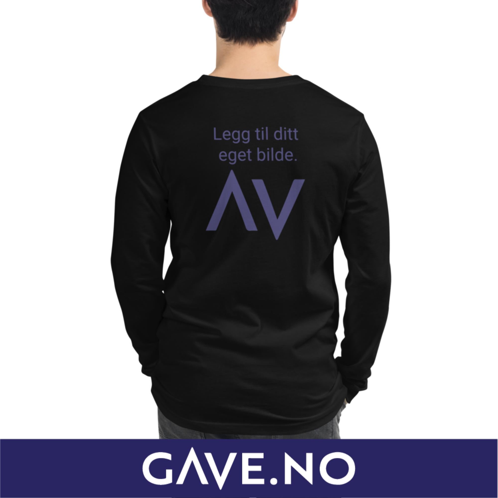 Unisex langermet t-skjorte med din egen tekst (print bak)