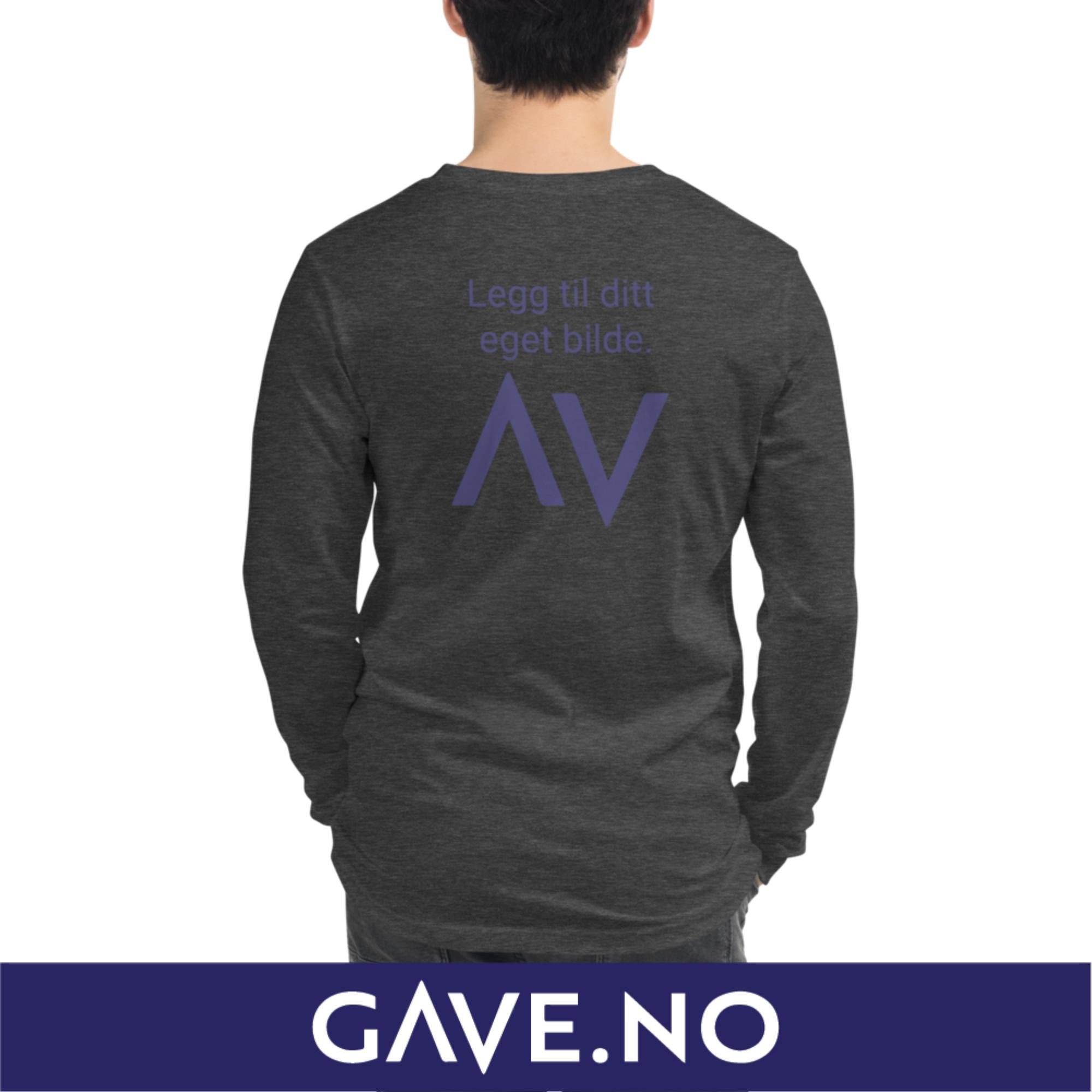 Unisex langermet t-skjorte med din egen tekst (print bak)