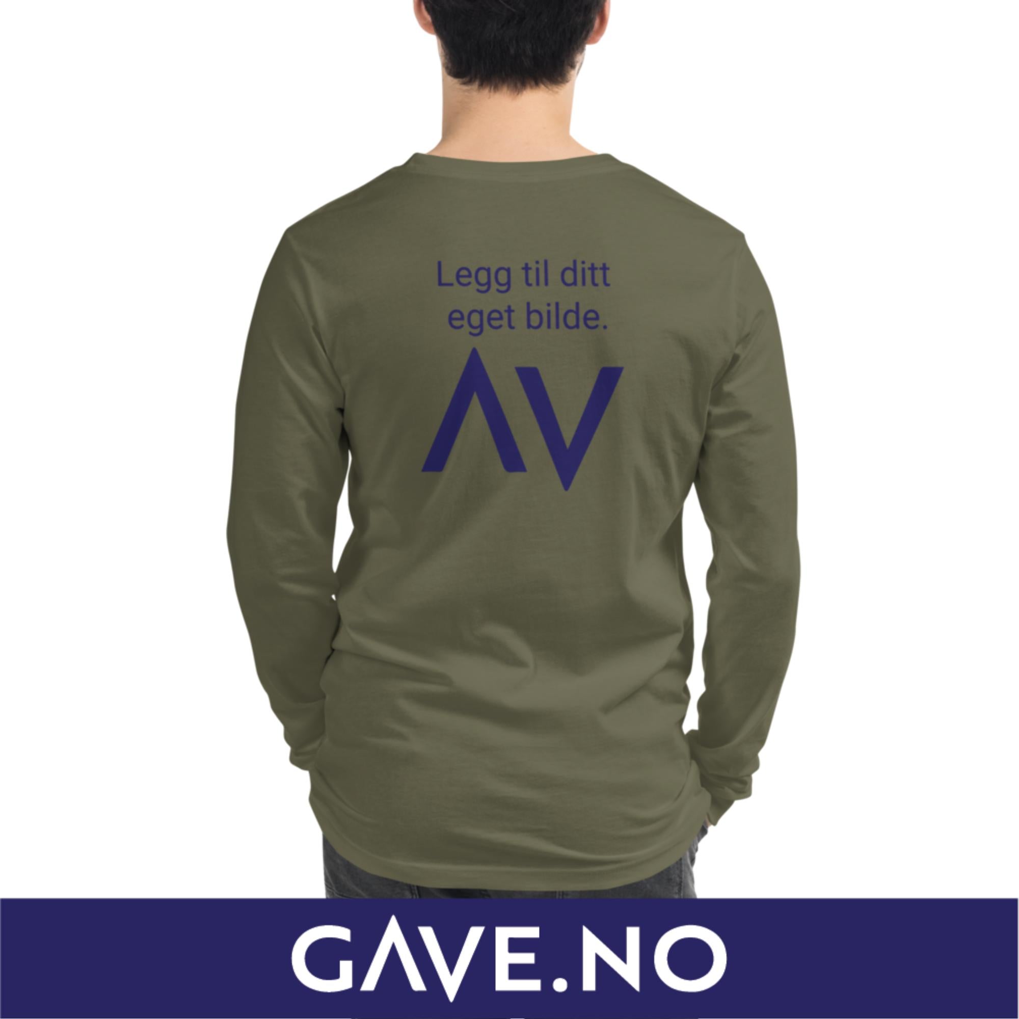 Unisex langermet t-skjorte med din egen tekst (print bak)