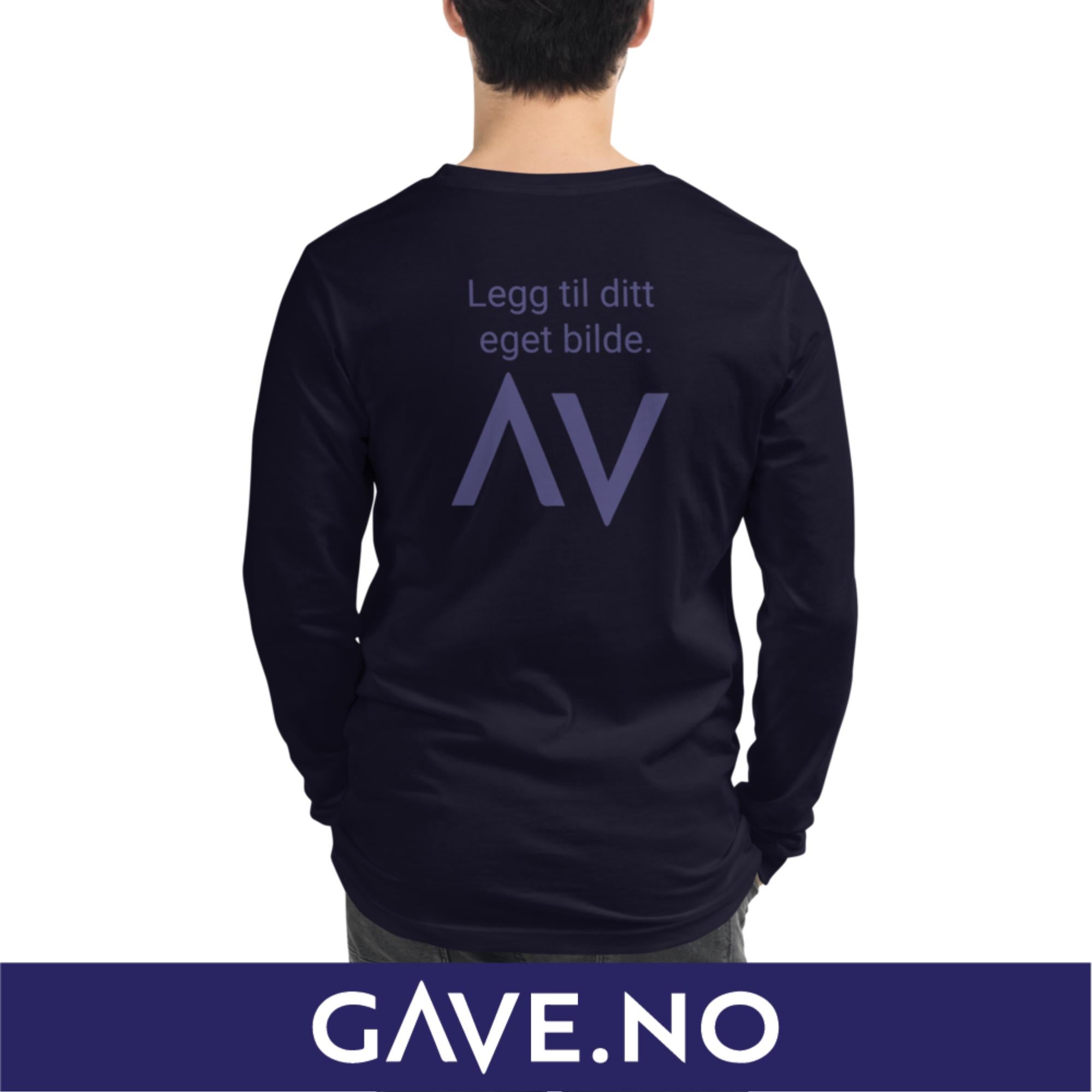 Unisex langermet t-skjorte med din egen tekst (print bak)