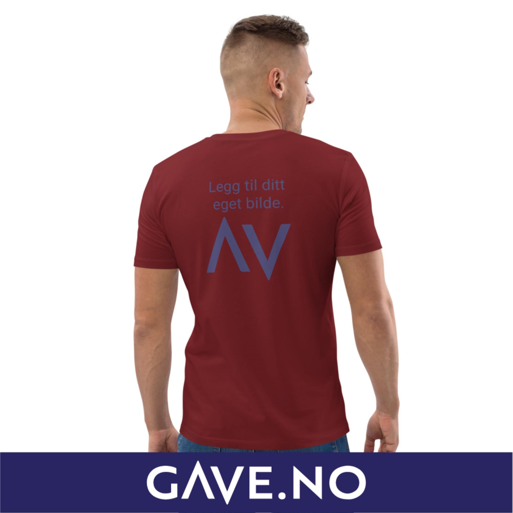 Unisex t-skjorte i økologisk bomull med din eget bilde på ryggen (print bak)