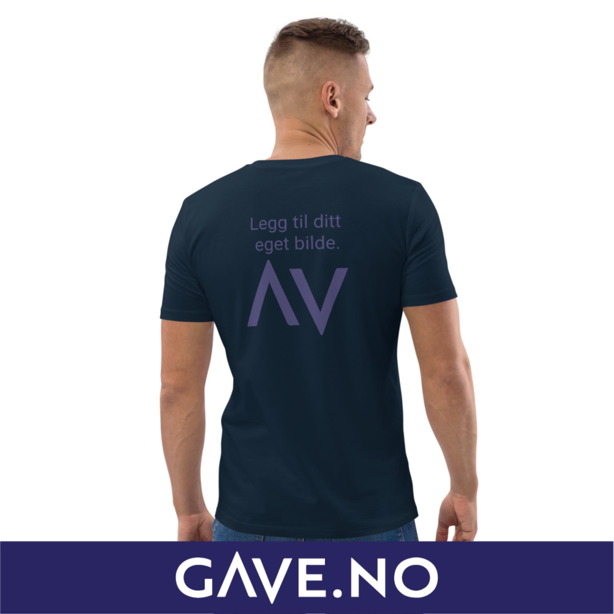 Unisex t-skjorte i økologisk bomull med din eget bilde på ryggen (print bak)