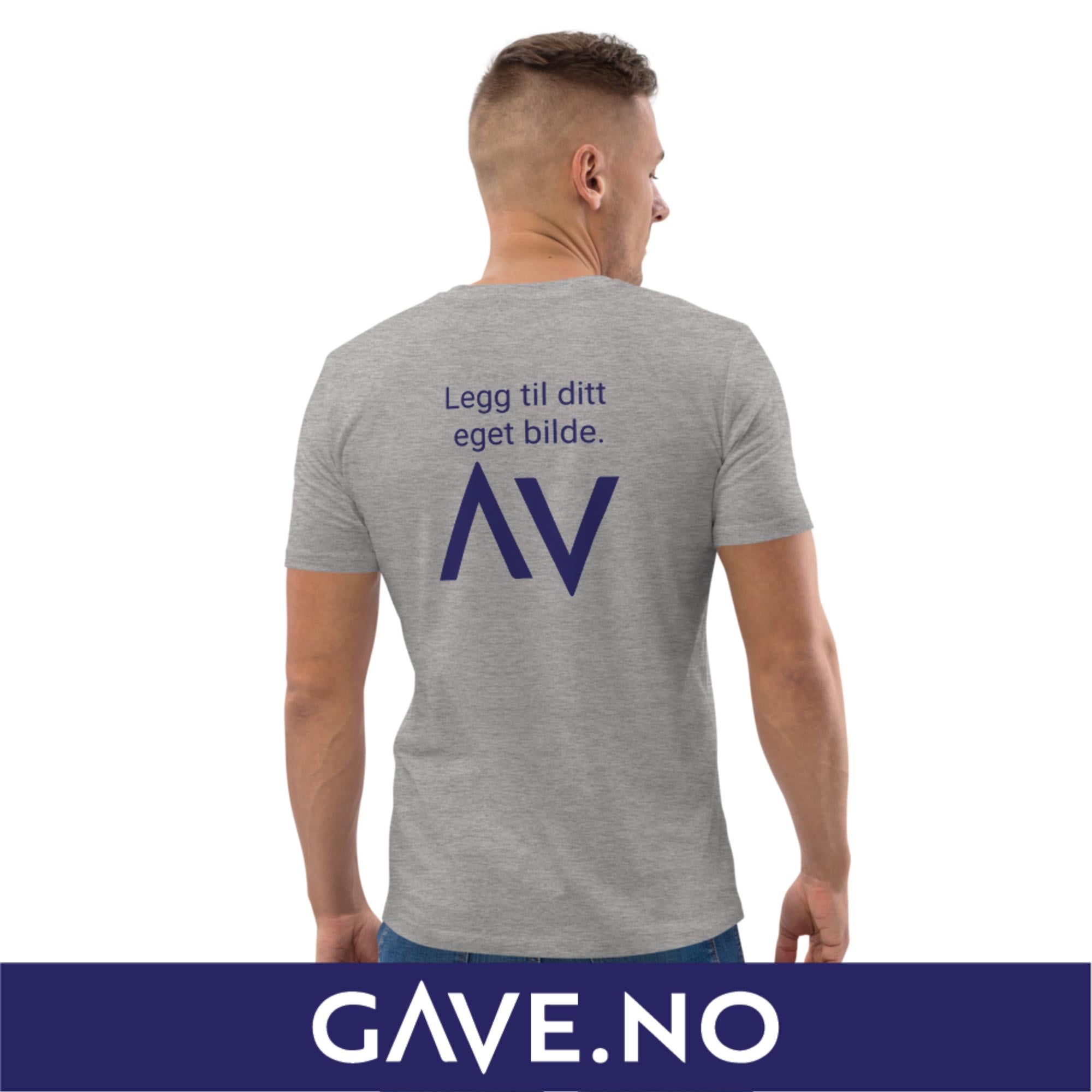 Unisex t-skjorte i økologisk bomull med din eget bilde på ryggen (print bak)