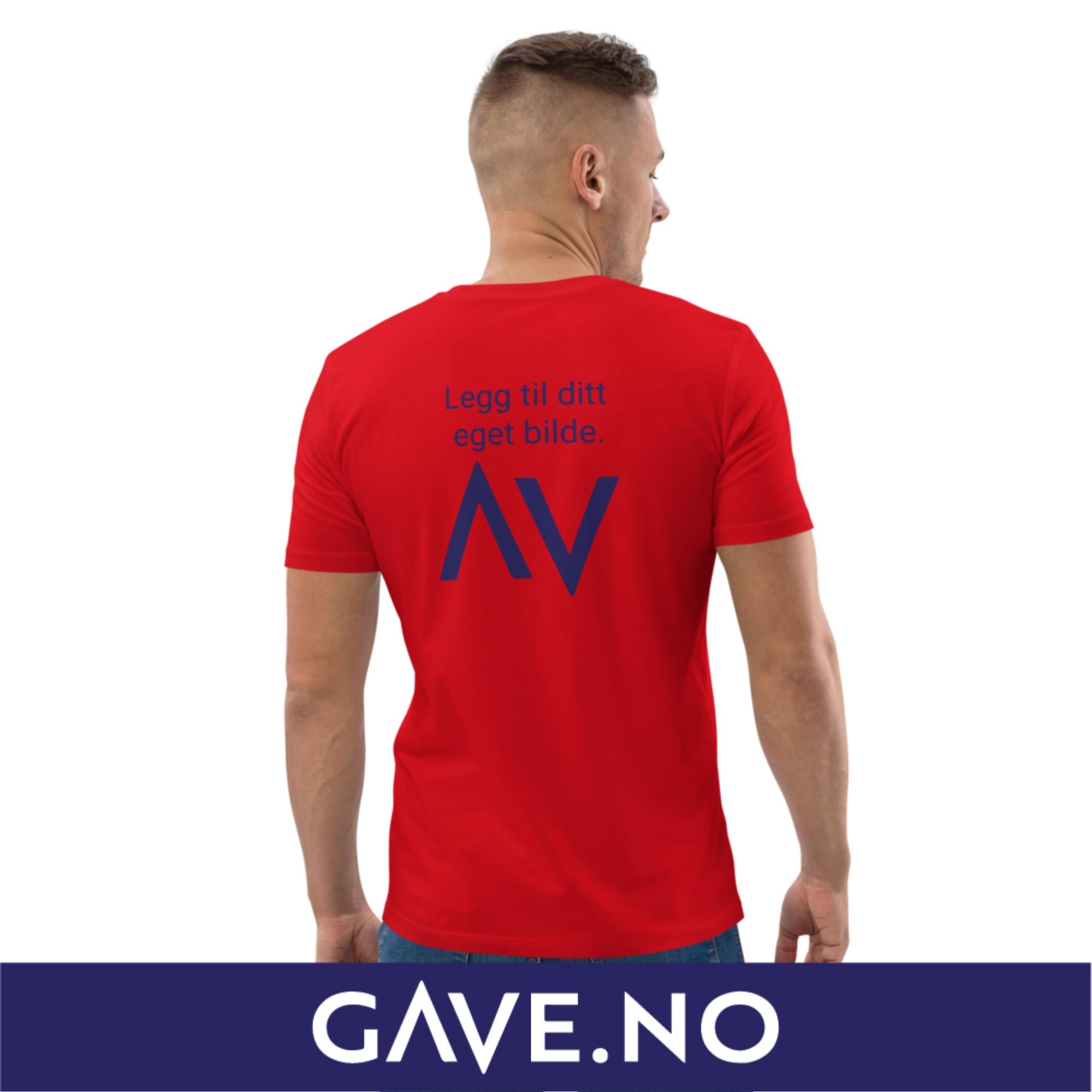 Unisex t-skjorte i økologisk bomull med din eget bilde på ryggen (print bak)