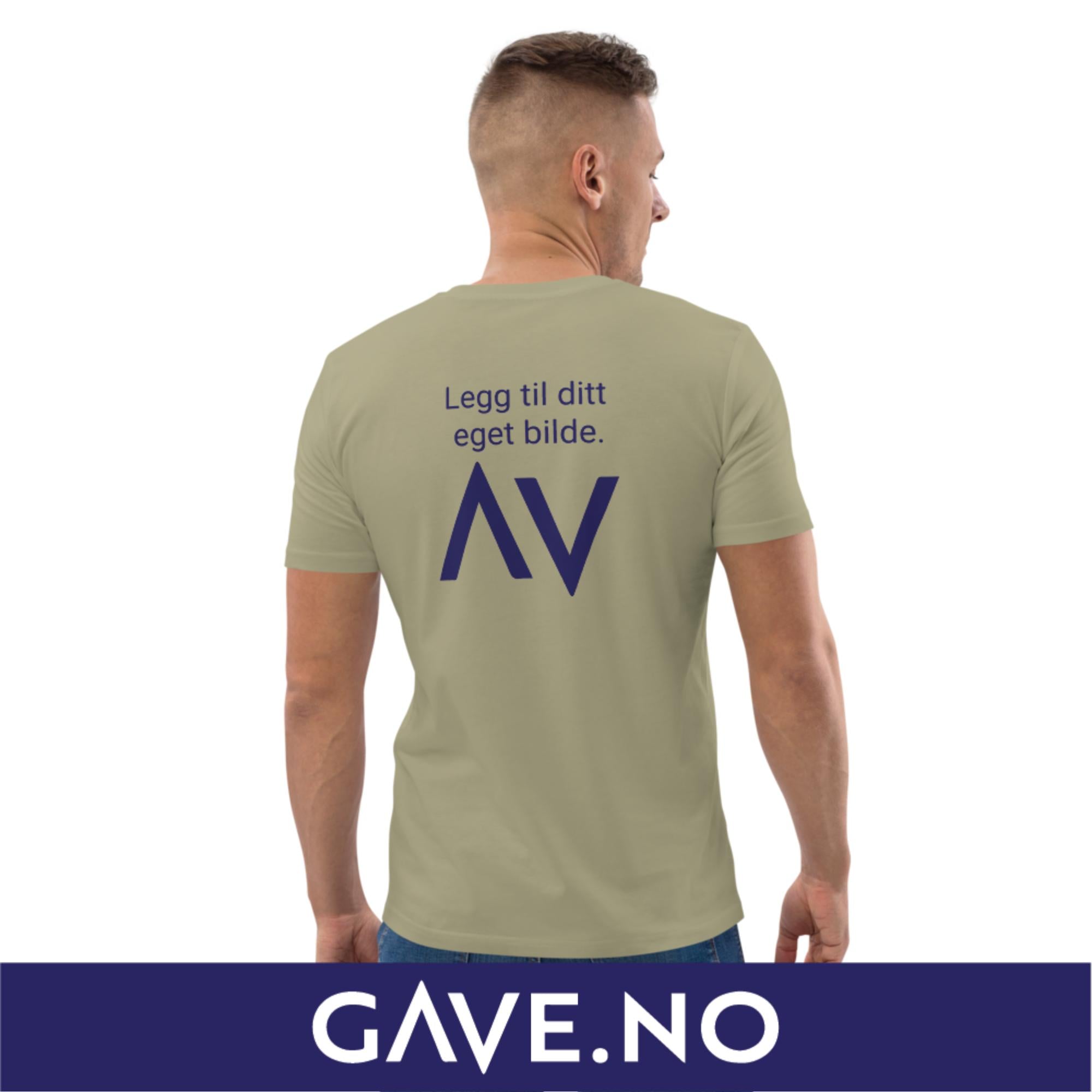 Unisex t-skjorte i økologisk bomull med din eget bilde på ryggen (print bak)