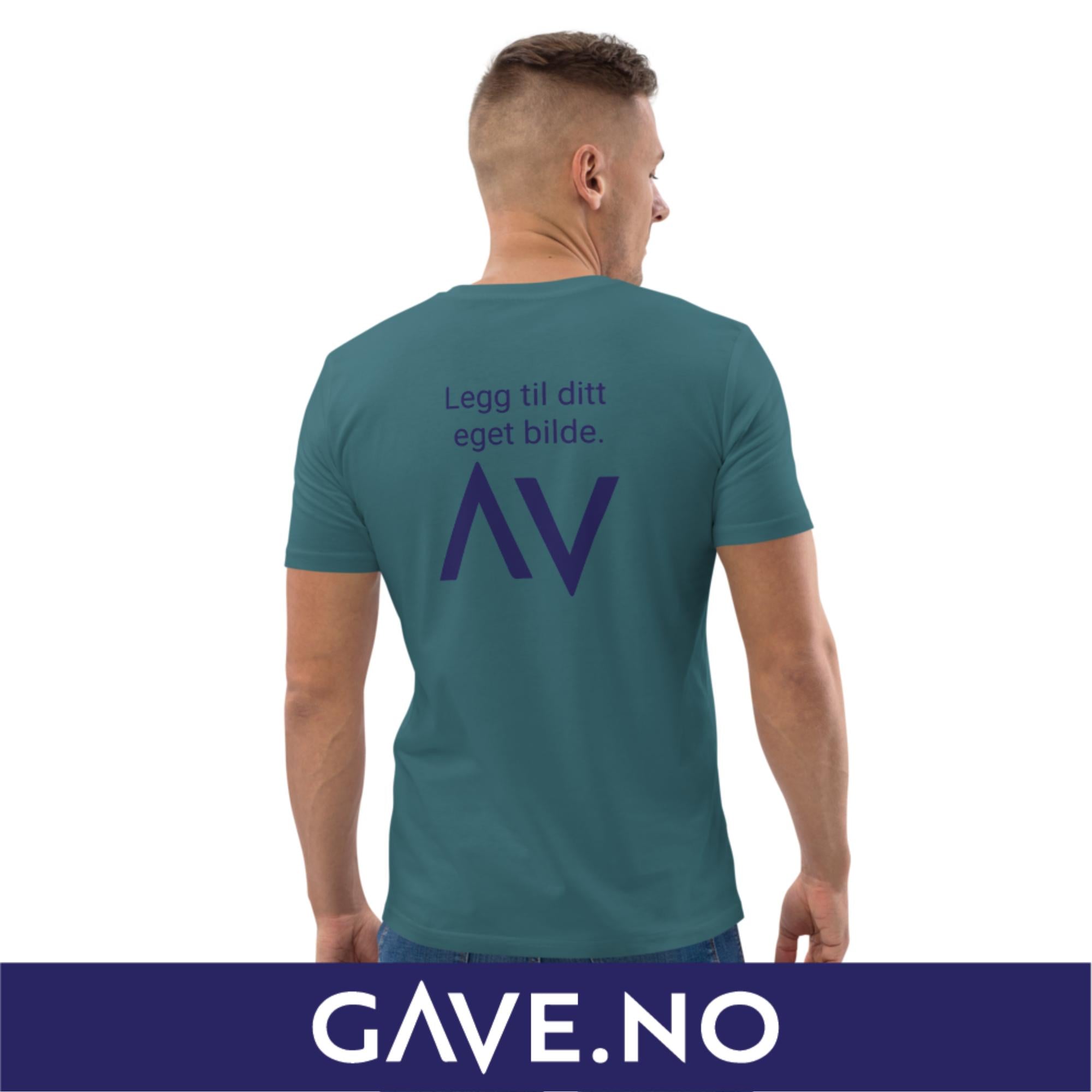 Unisex t-skjorte i økologisk bomull med din eget bilde på ryggen (print bak)