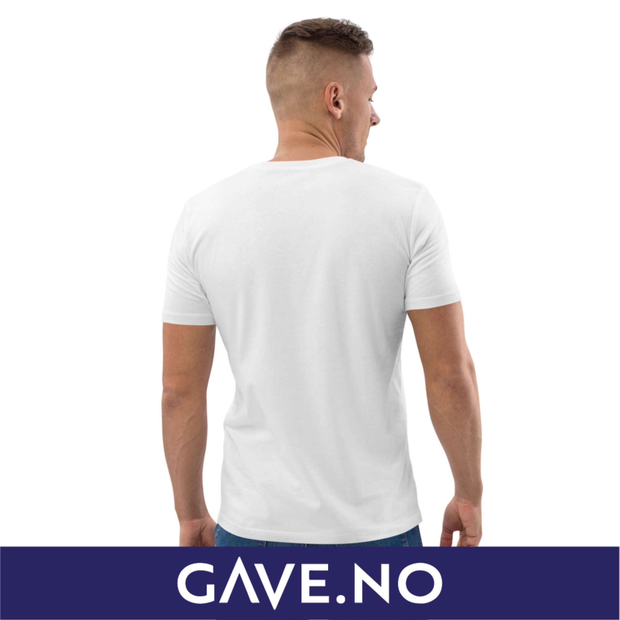 Unisex t-skjorte i økologisk bomull med din egen tekst på ryggen (brodert)